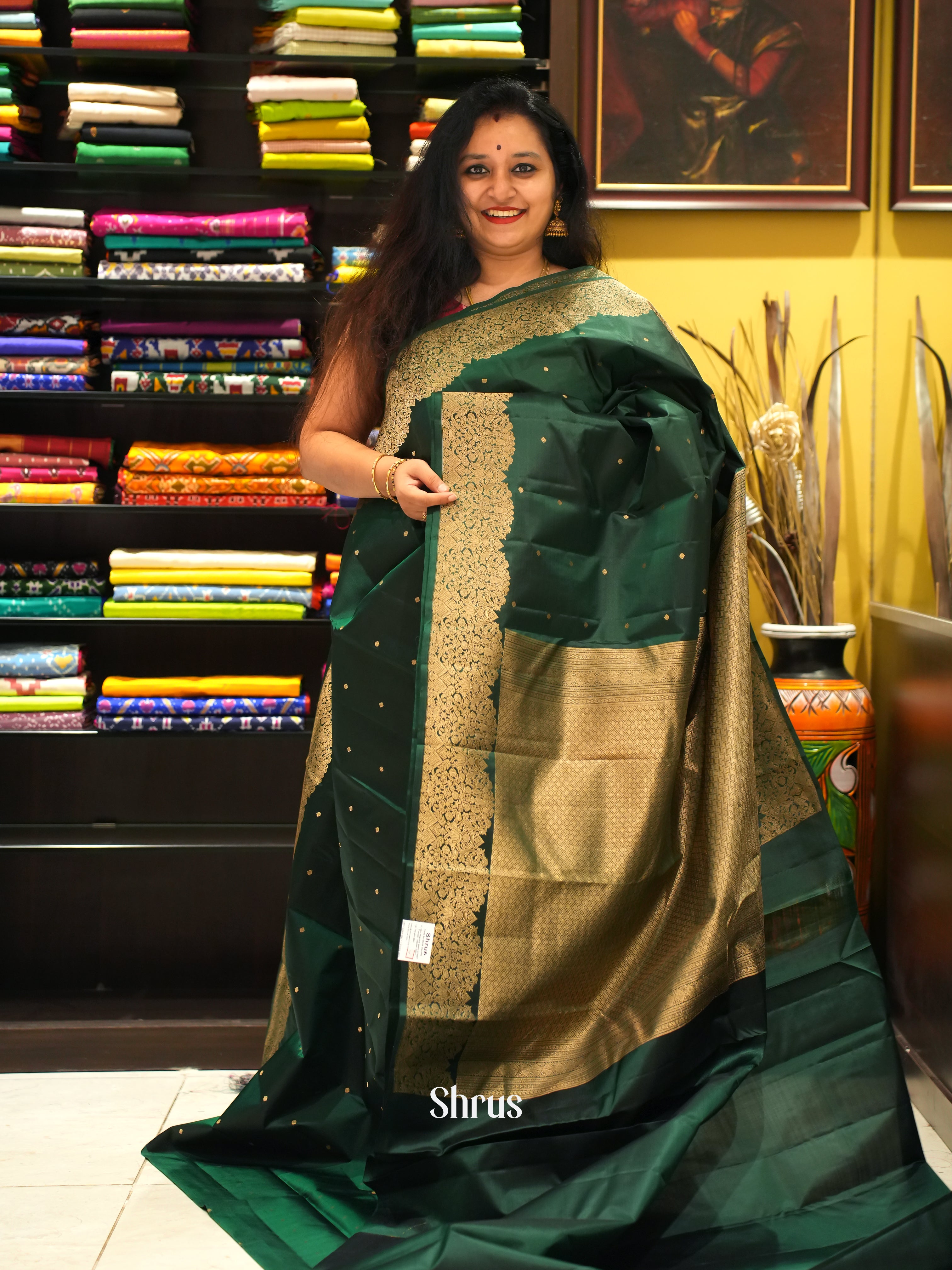 Bottle Green(Single Tone) -Kanchipuram silk saree