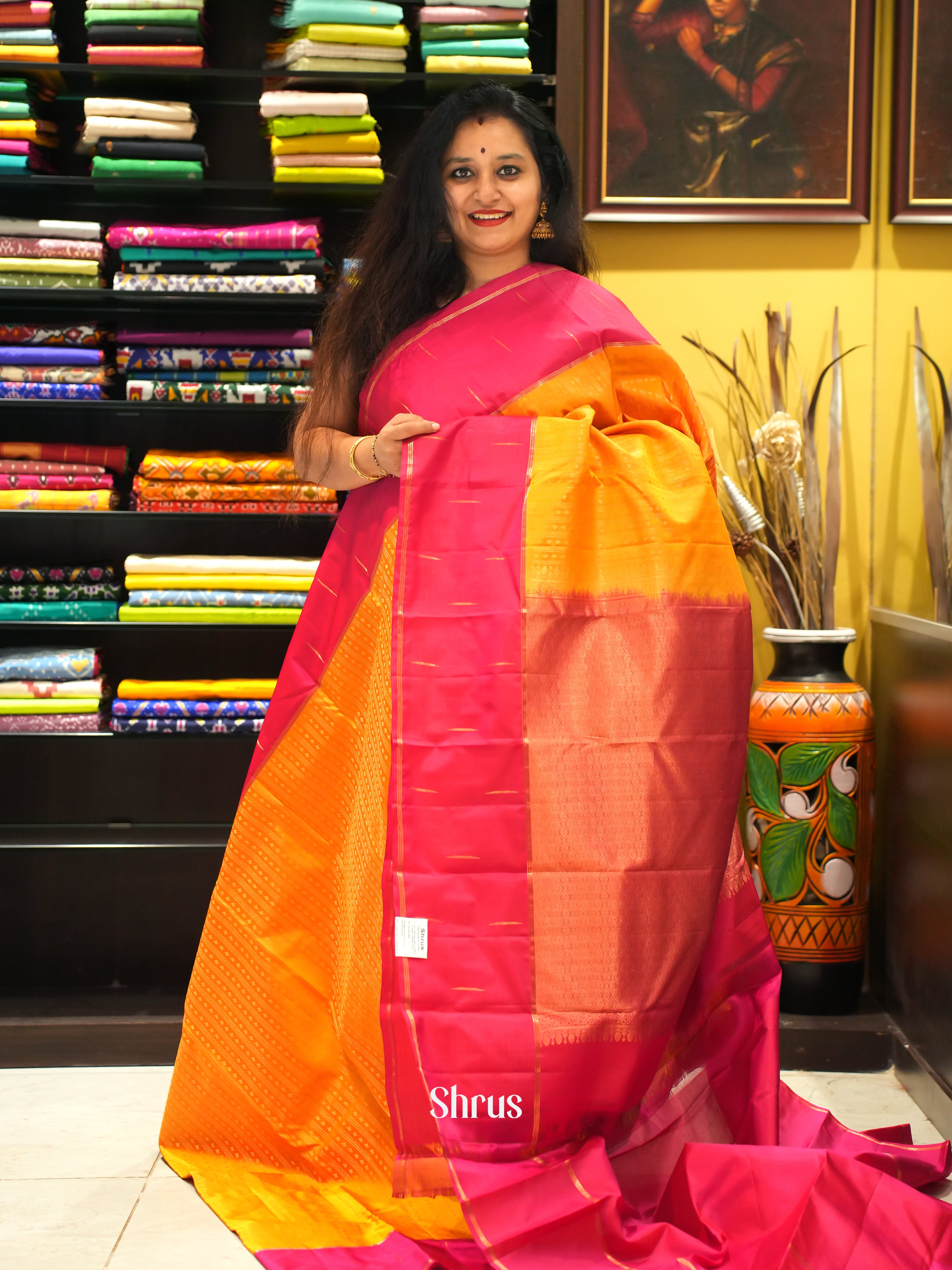 Orange & Pink -Kanchipuram silk saree