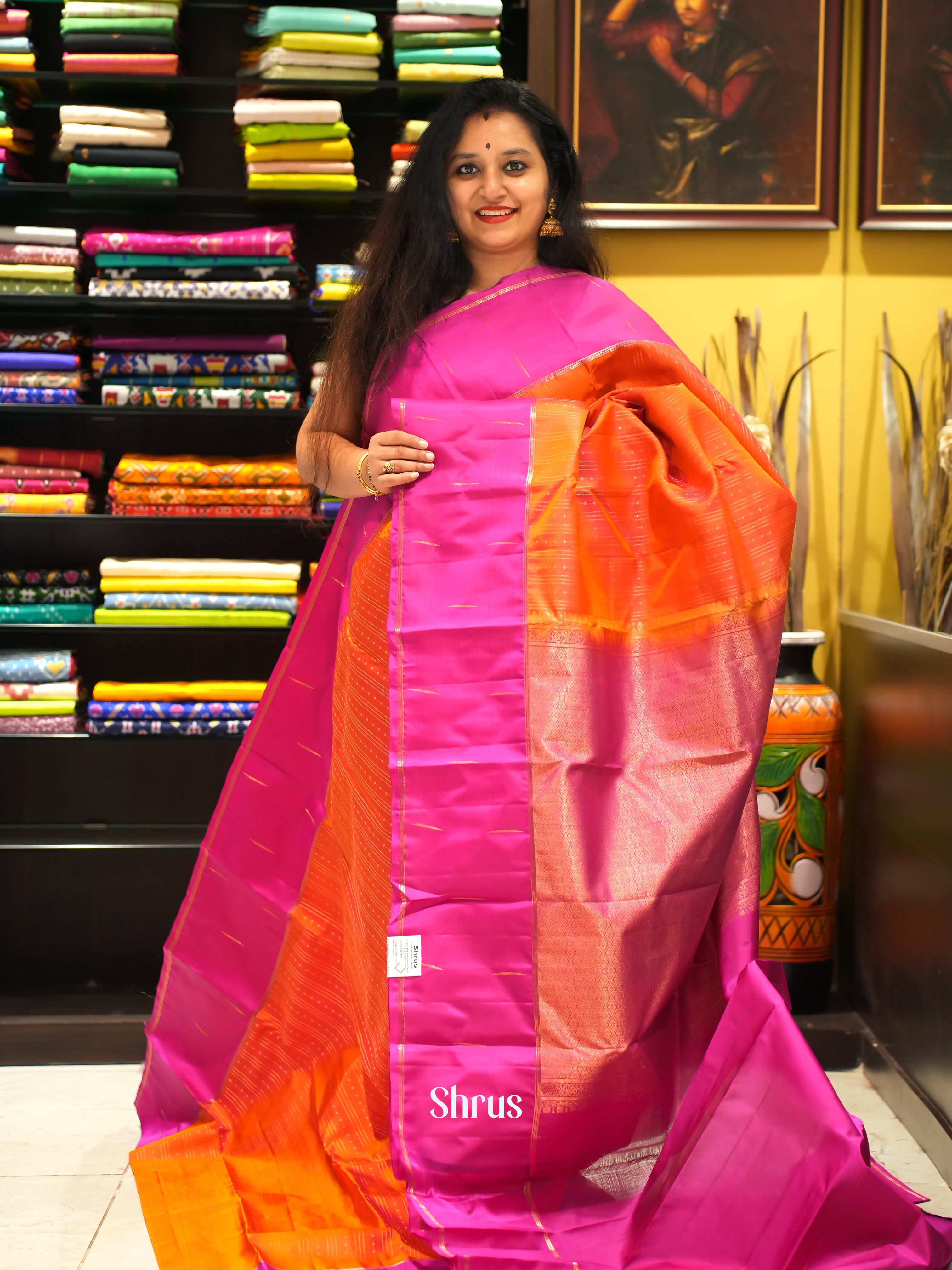 Orange & Pink -Kanchipuram silk saree