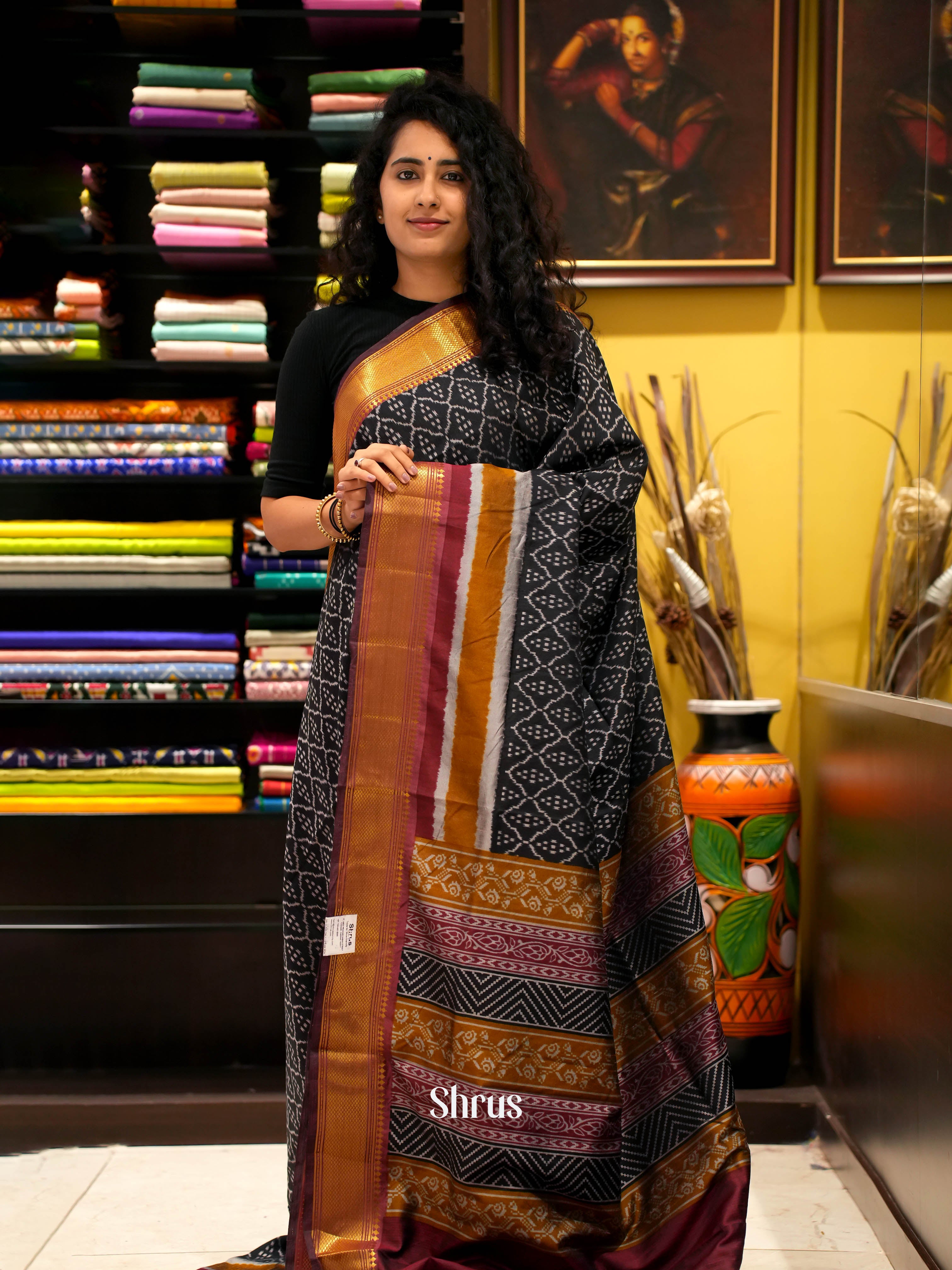 Black & Maroon - Semi Patola Saree