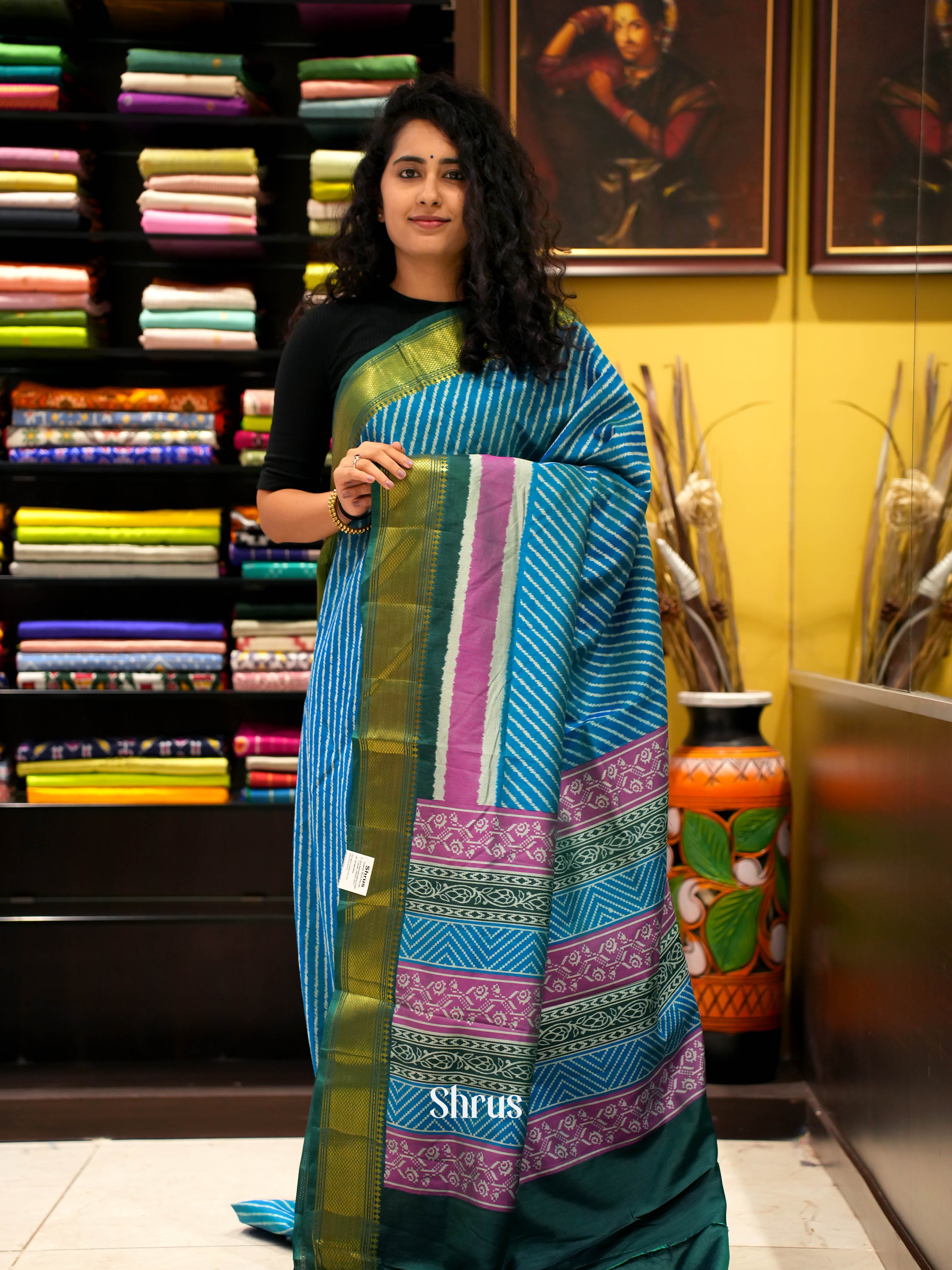 Blue & Green - Semi Patola Saree