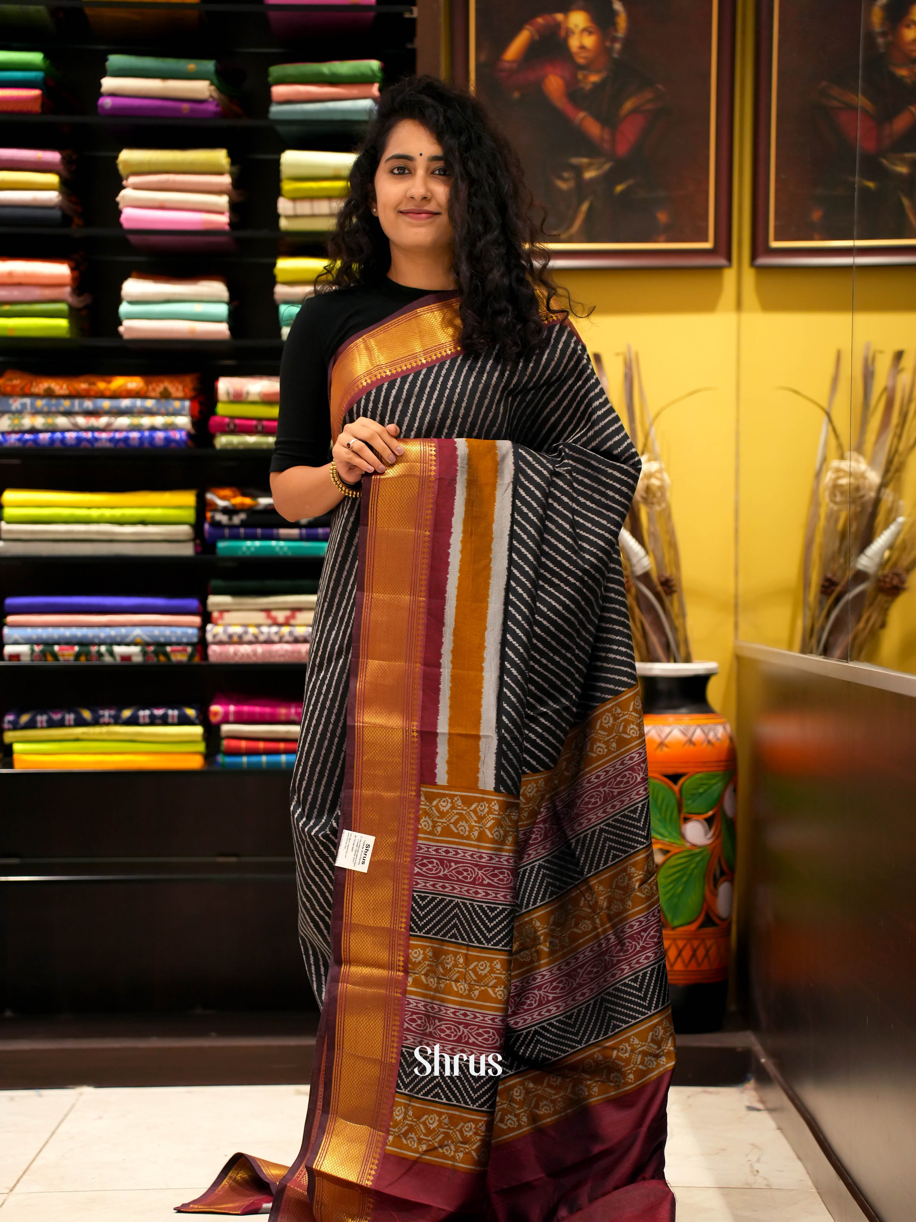 Black & Maroon - Semi Patola Saree