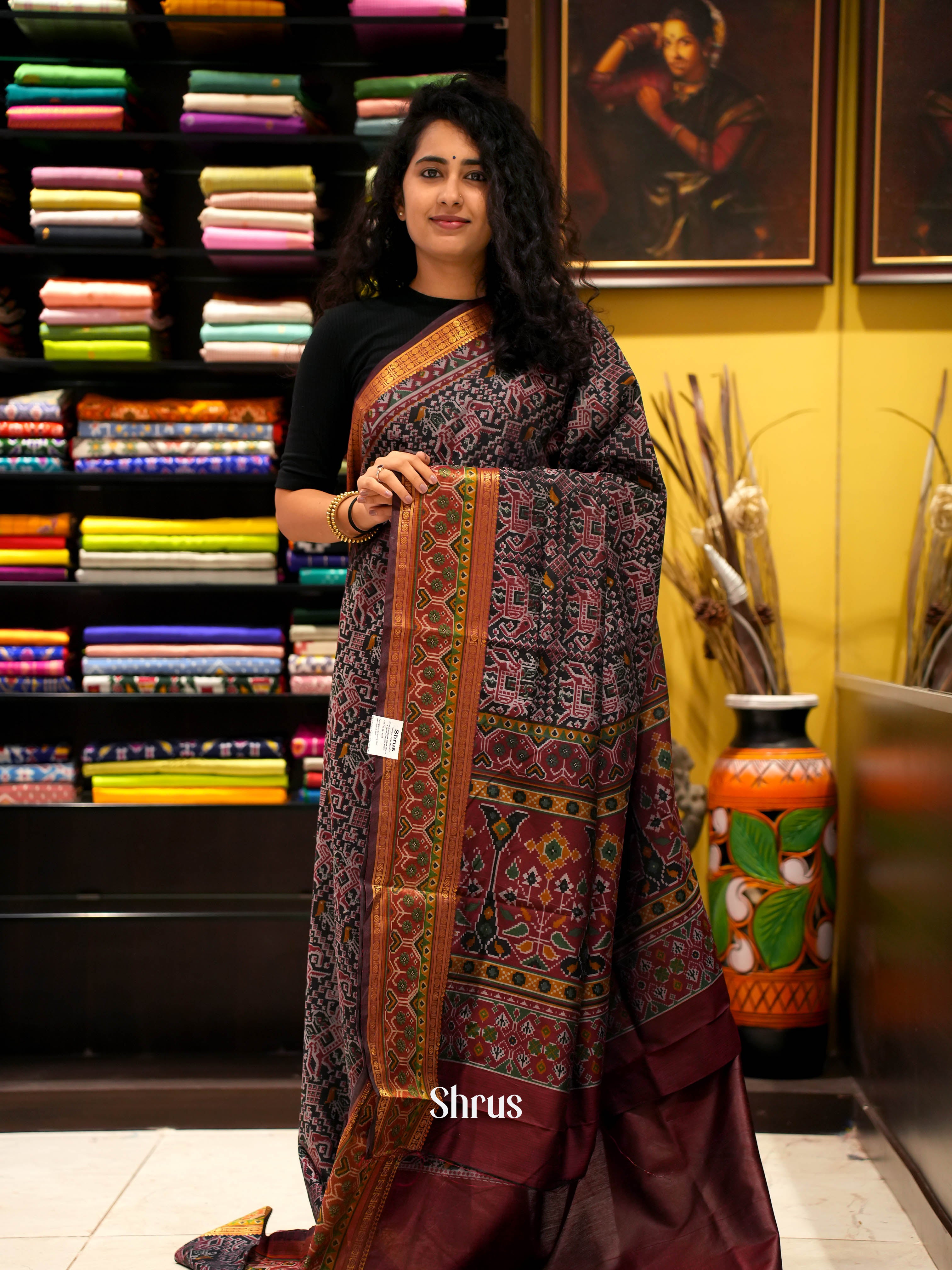 Black & Maroon - Semi Patola Saree