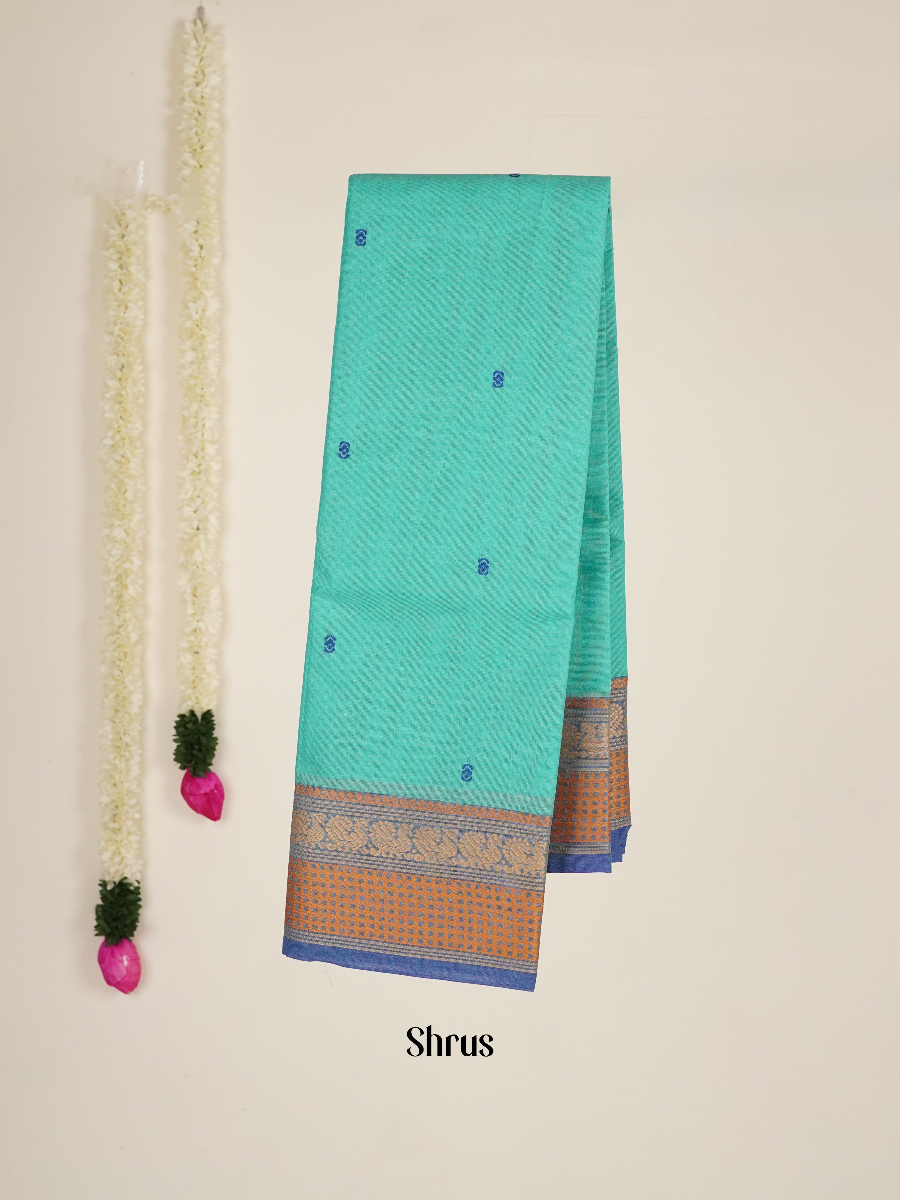 Ice Blue & Blue   - Chettinad Cotton Saree