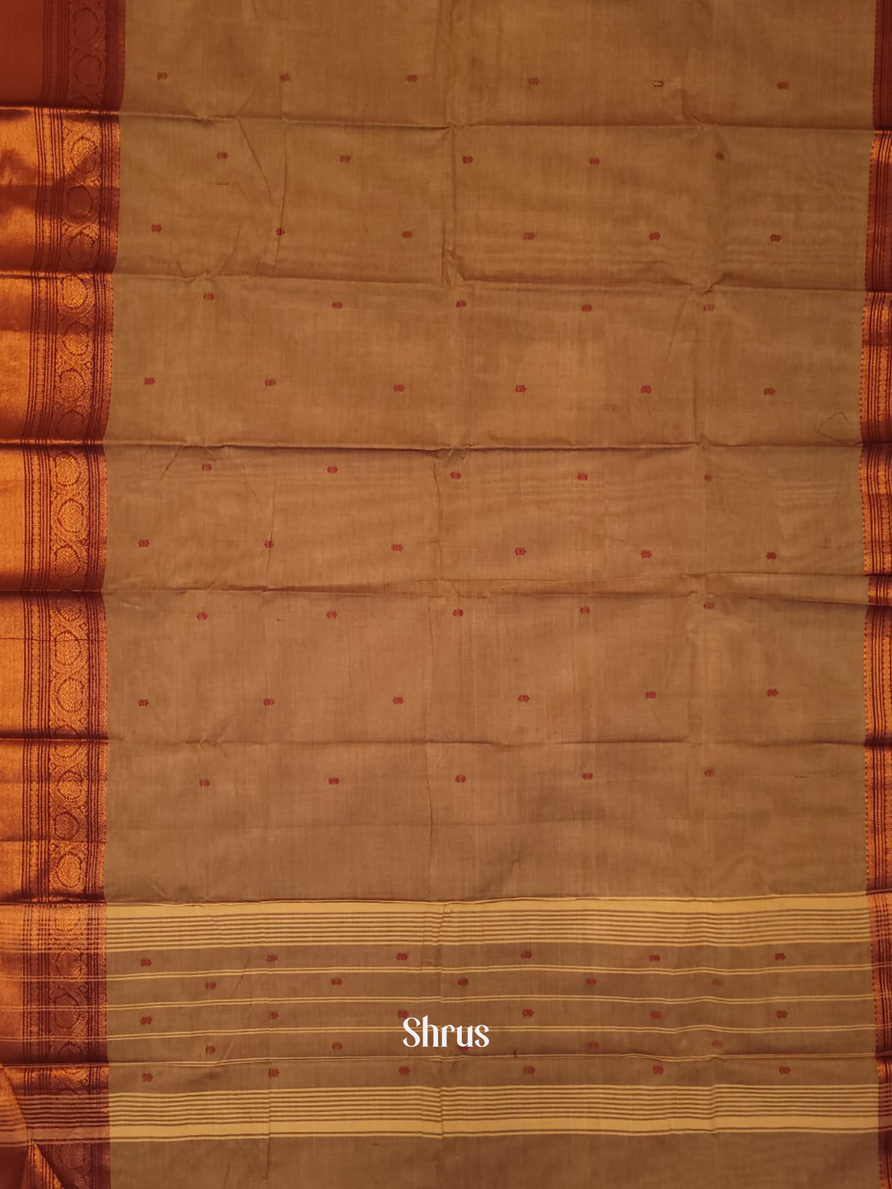 Lite Brown & Red- Chettinad Cotton Saree