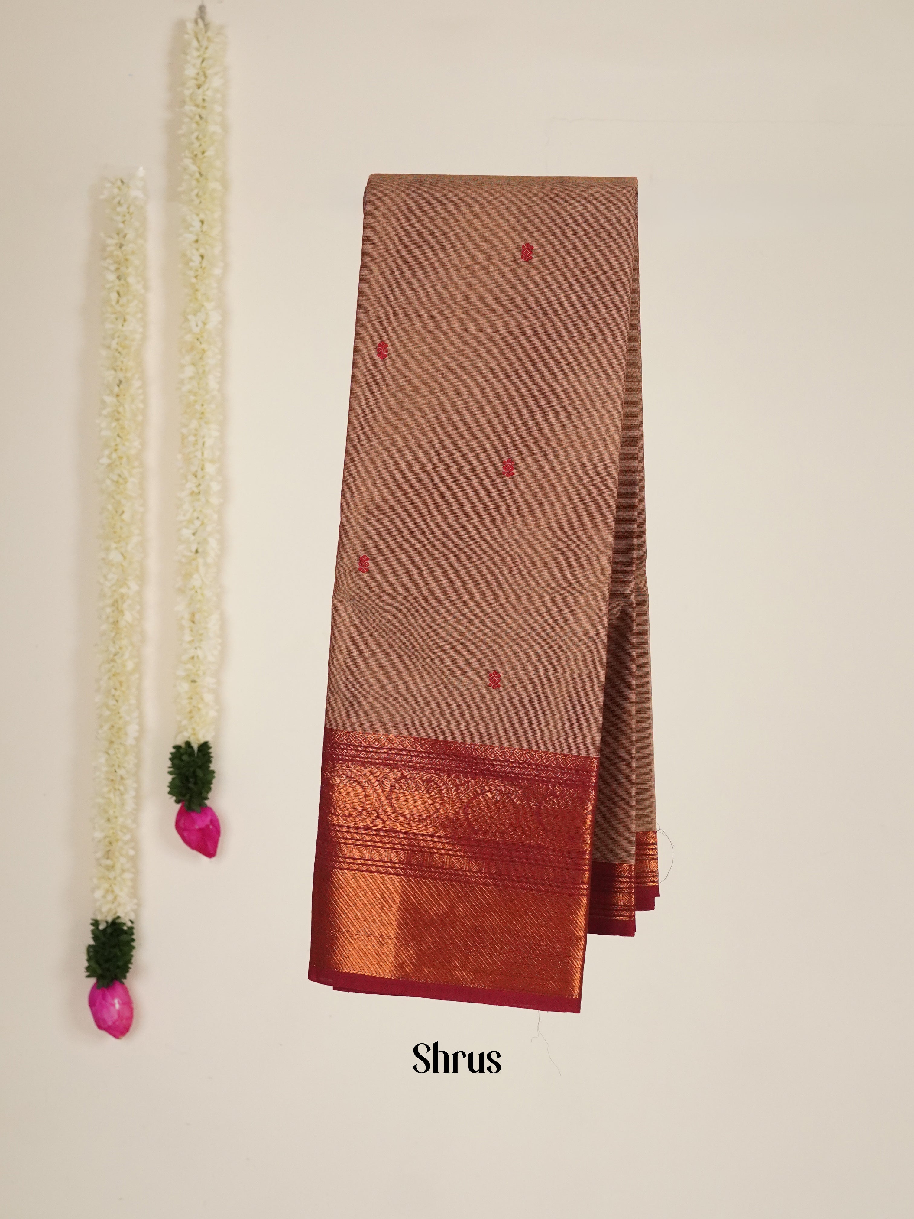 Lite Brown & Red- Chettinad Cotton Saree