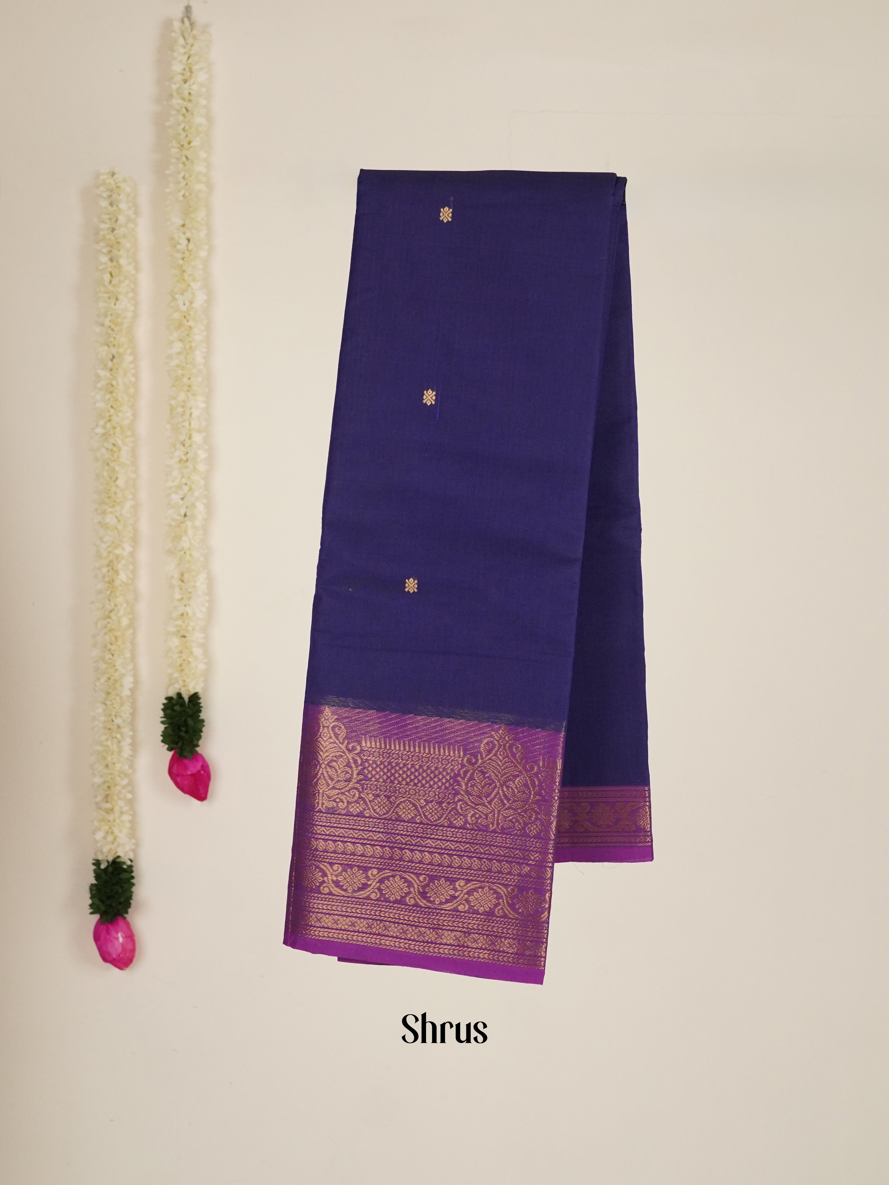 Navy Blue & Pink - Chettinad Cotton Saree