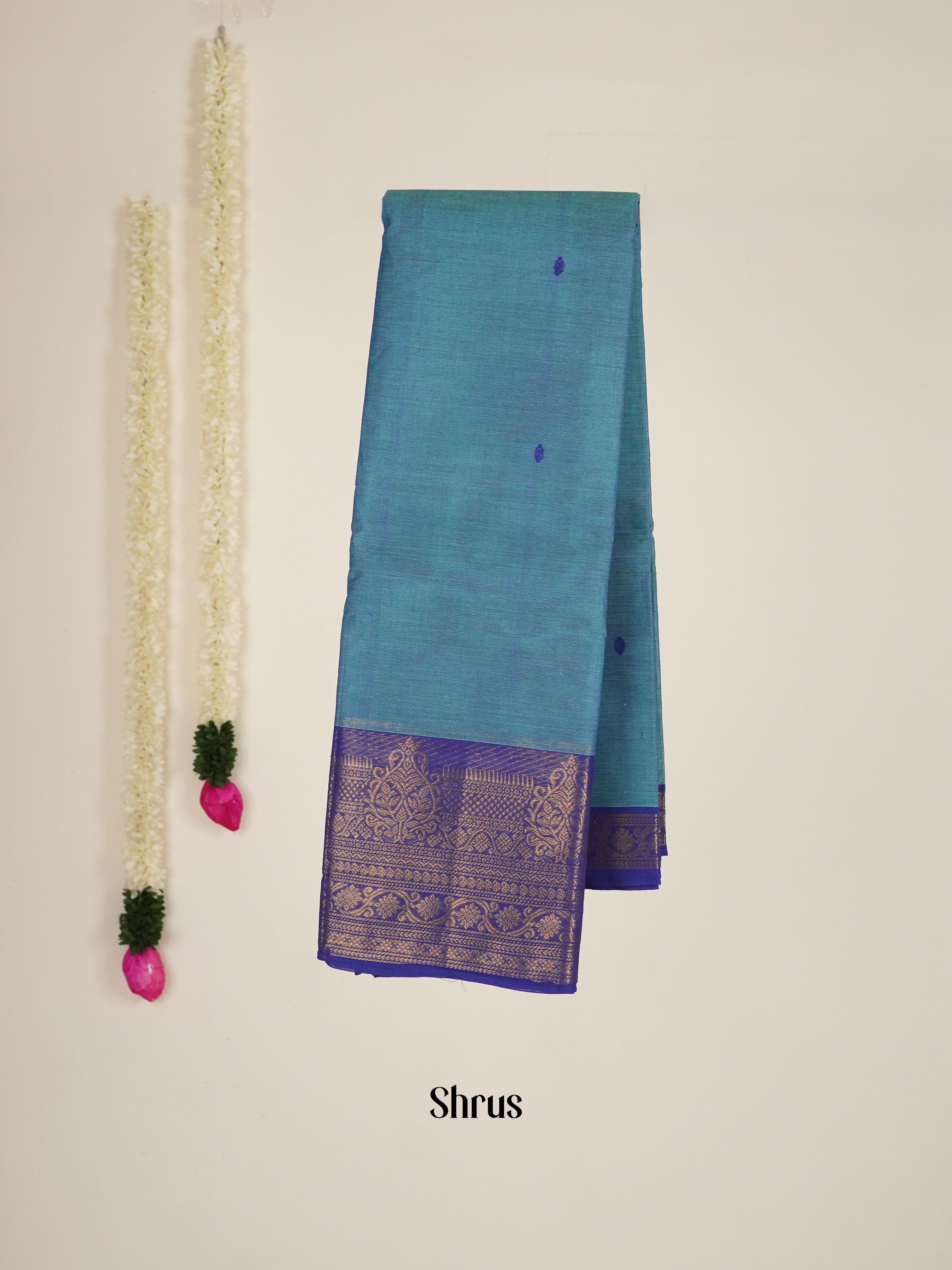 Dusty Blue & Blue - Chettinad Cotton Saree