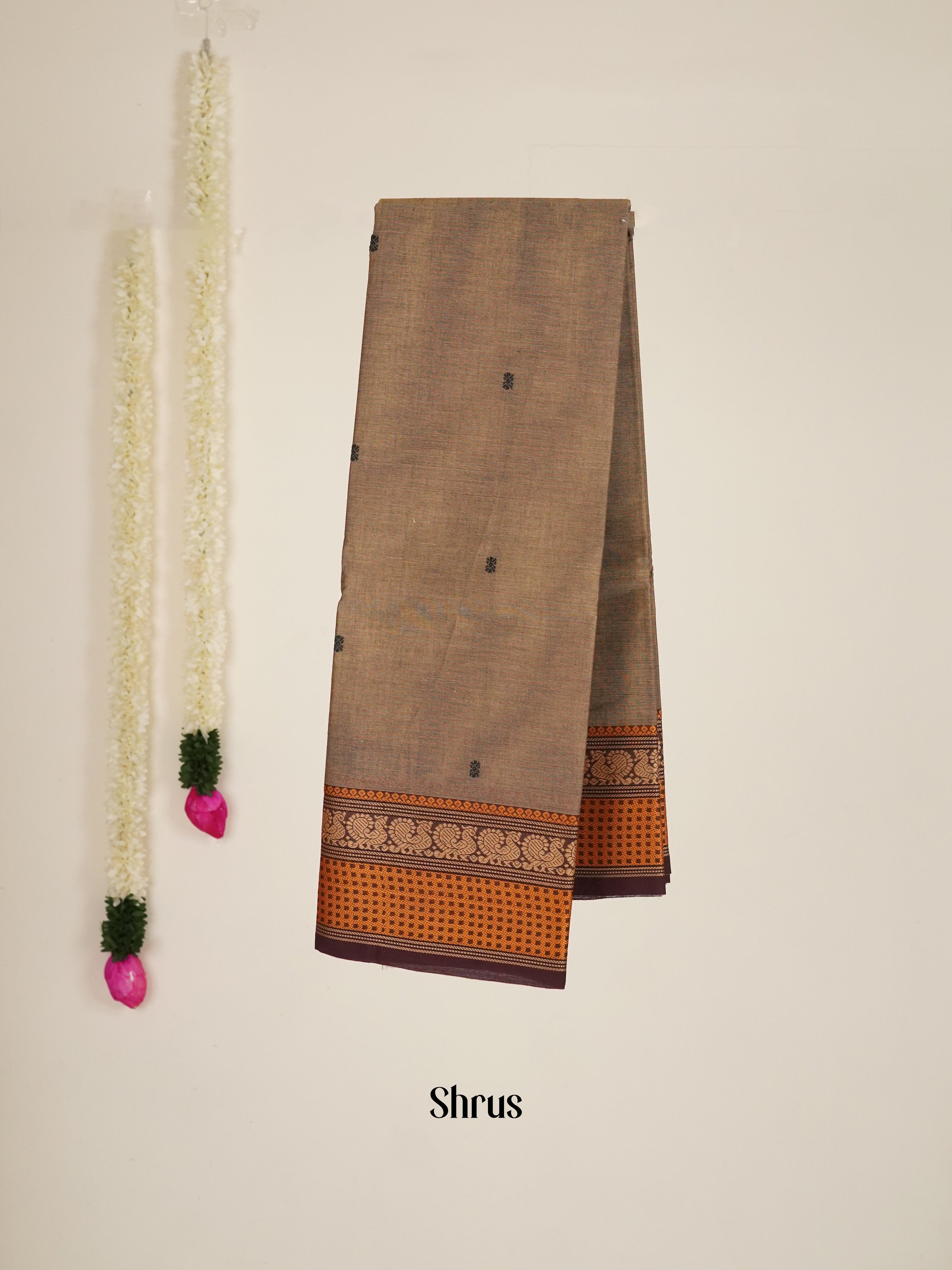 Lite Brown & Black - Chettinad Cotton Saree