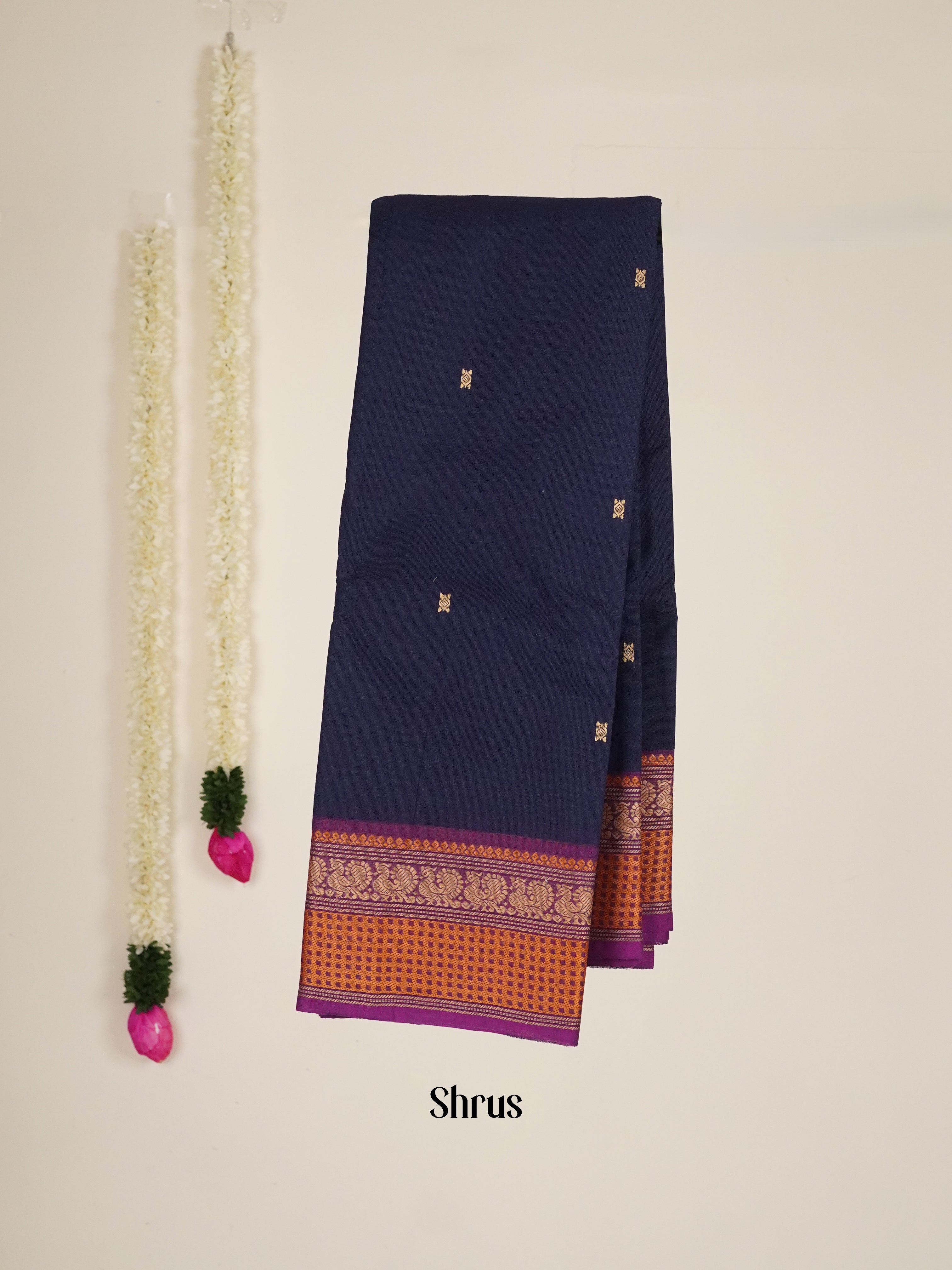 Navy Blue & Pink - Chettinad Cotton Saree