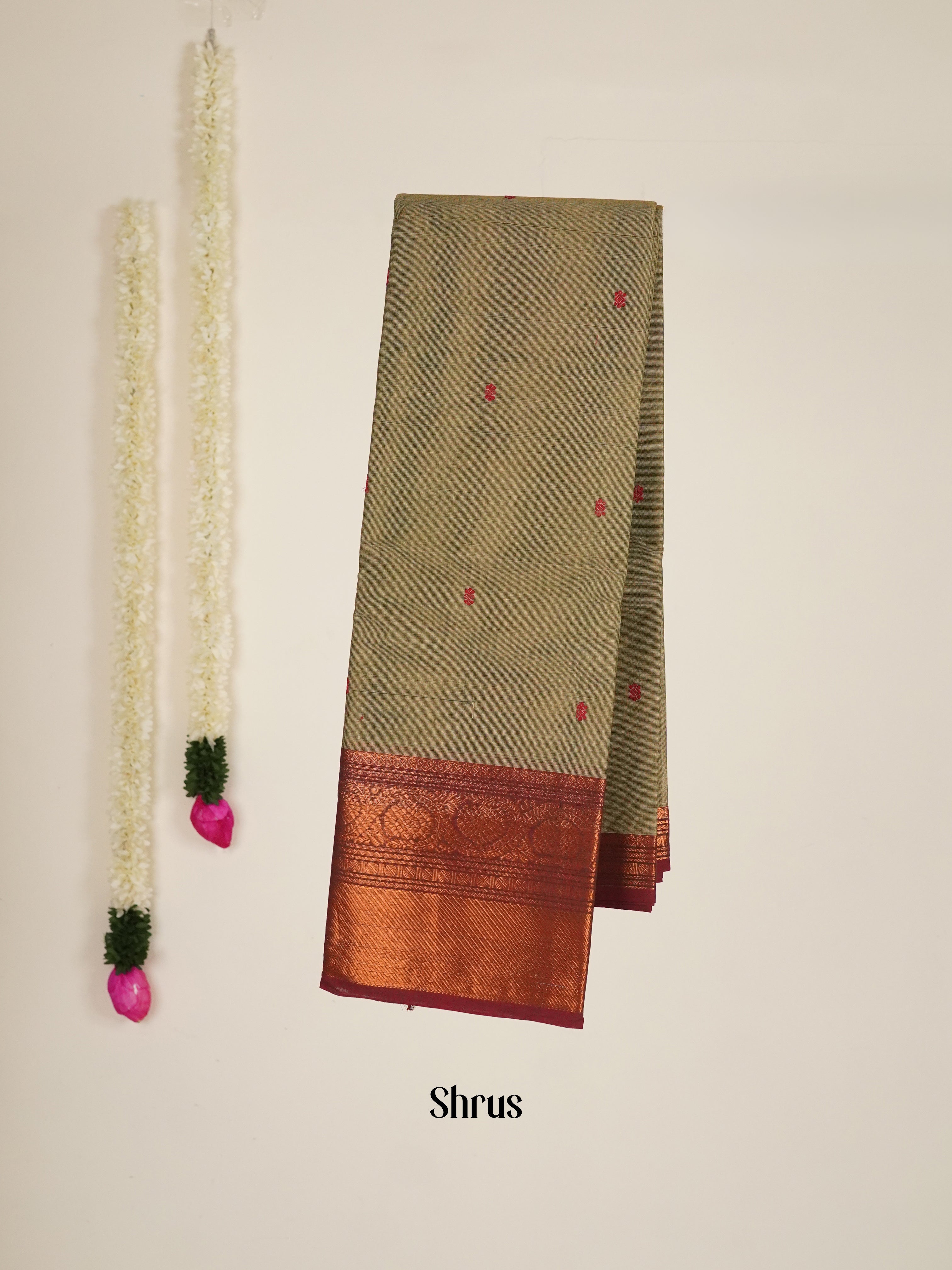 Grey & Maroon - Chettinad Cotton Saree