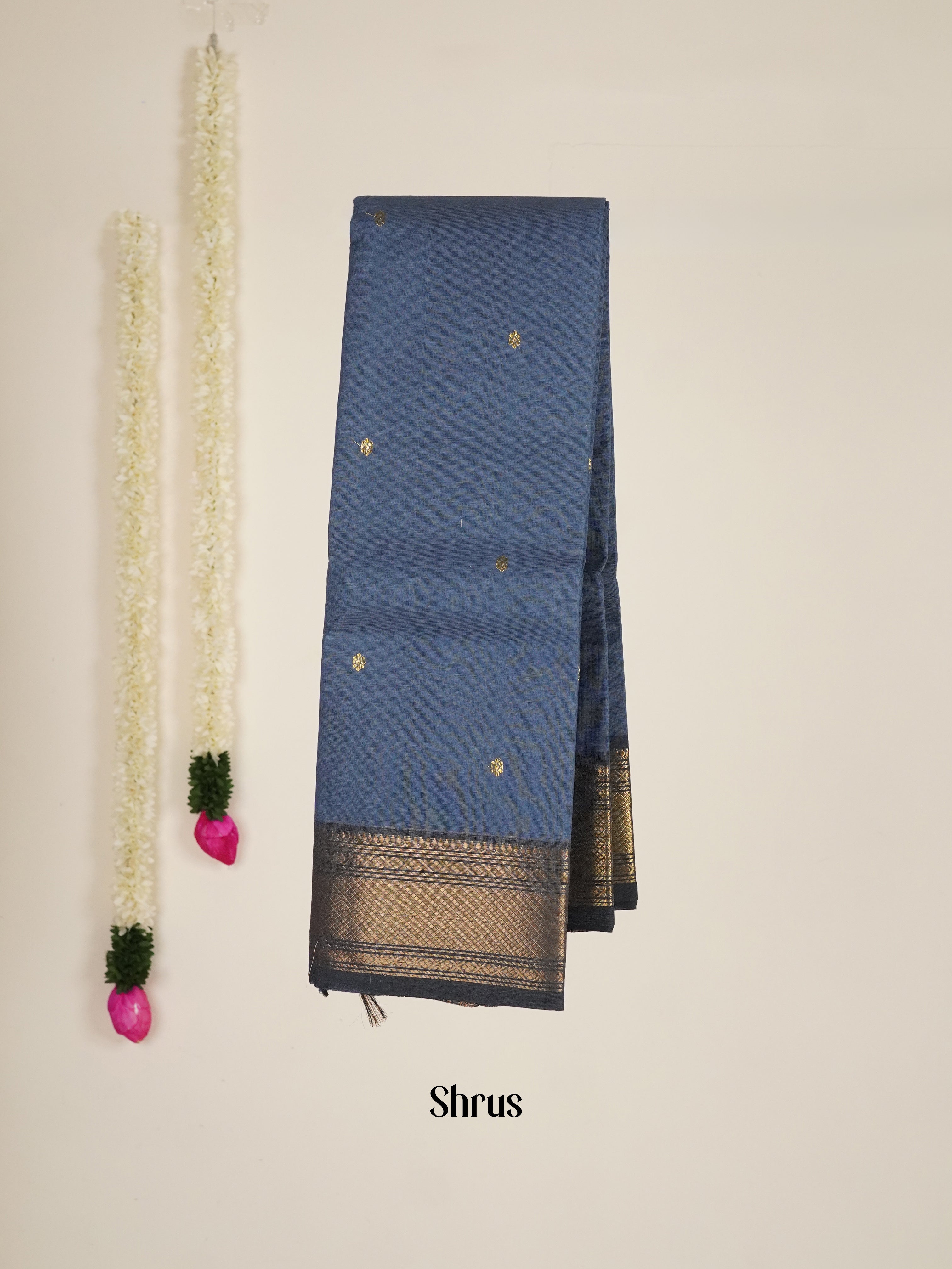 Greyish Blue  - Chettinad Cotton saree