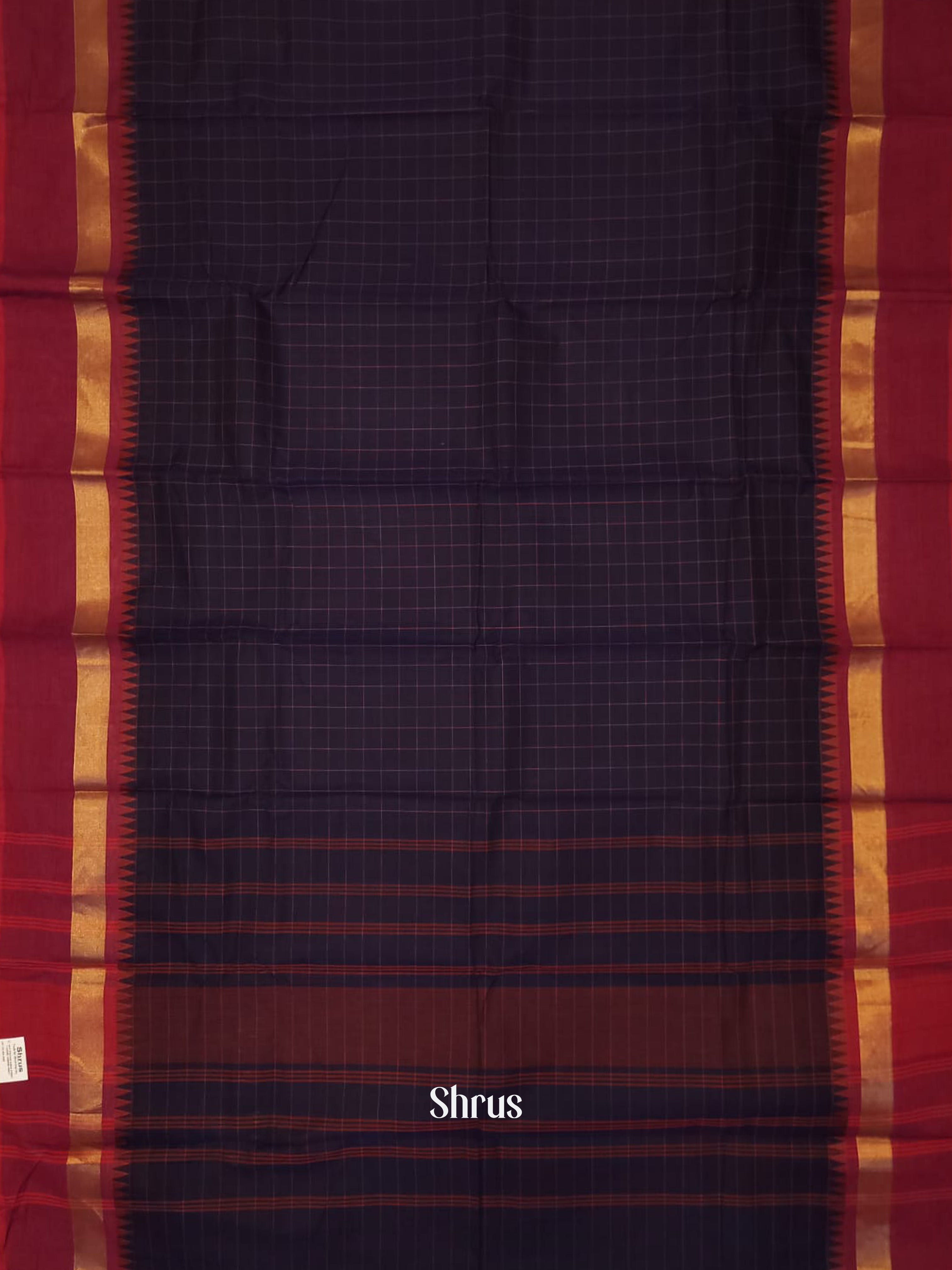 Navy Blue & Maroon- Chettinad Cotton Saree