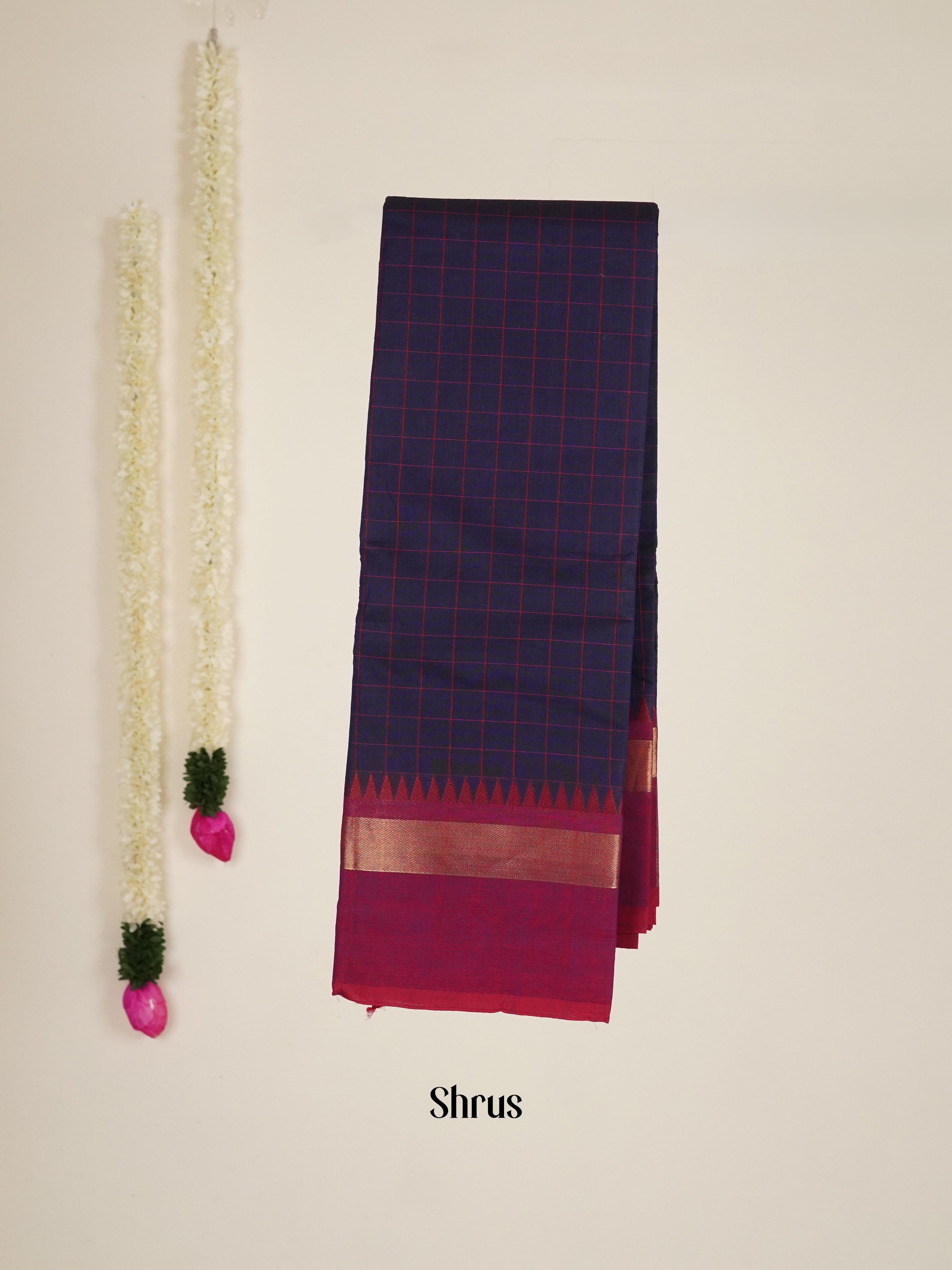 Navy Blue & Maroon- Chettinad Cotton Saree