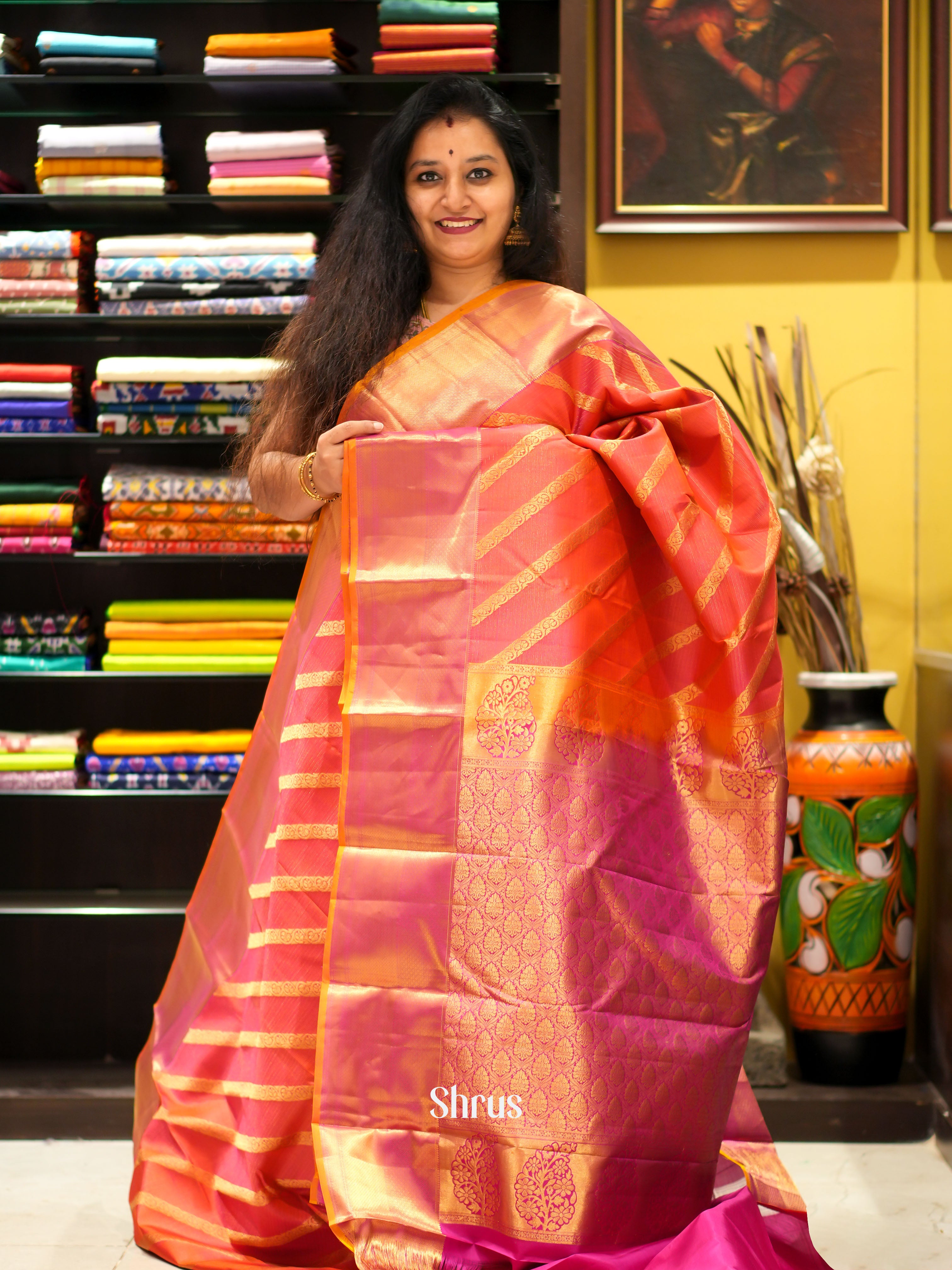 Orange & Pink - Kanchipuram silk saree