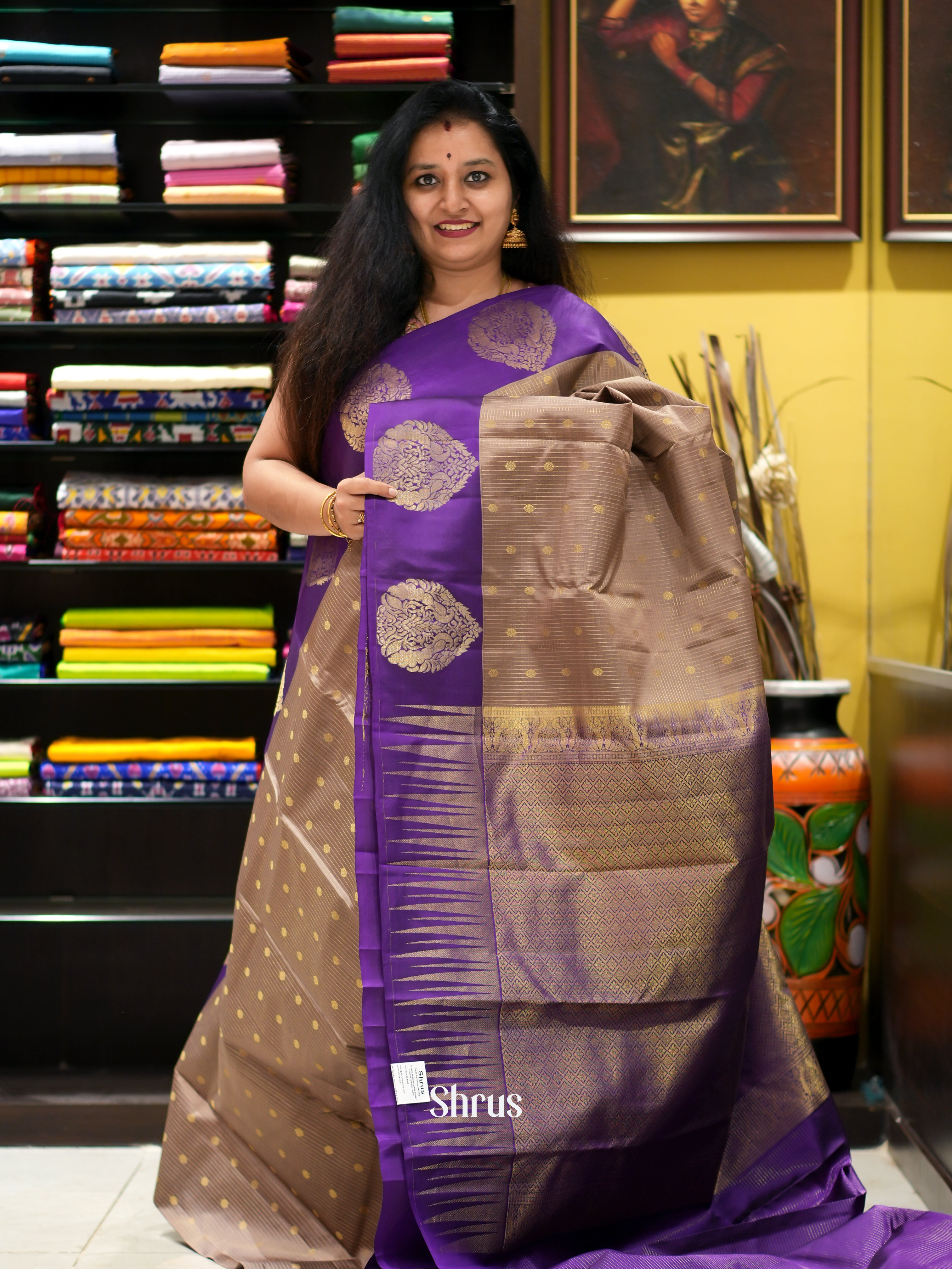 Dusty Brown & Purple - Kanchipuram silk saree