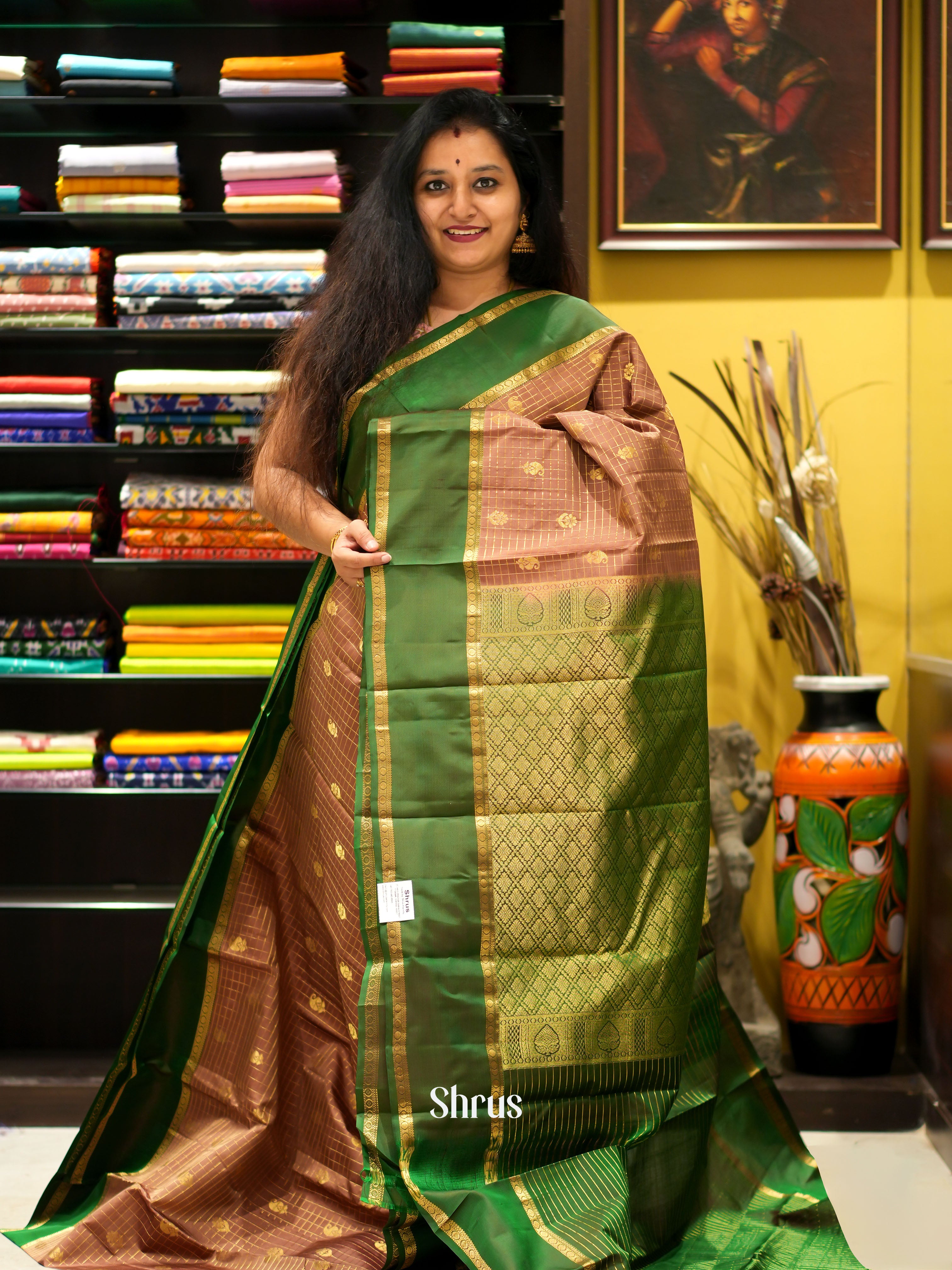 Brown & Green - Kanchipuram silk saree