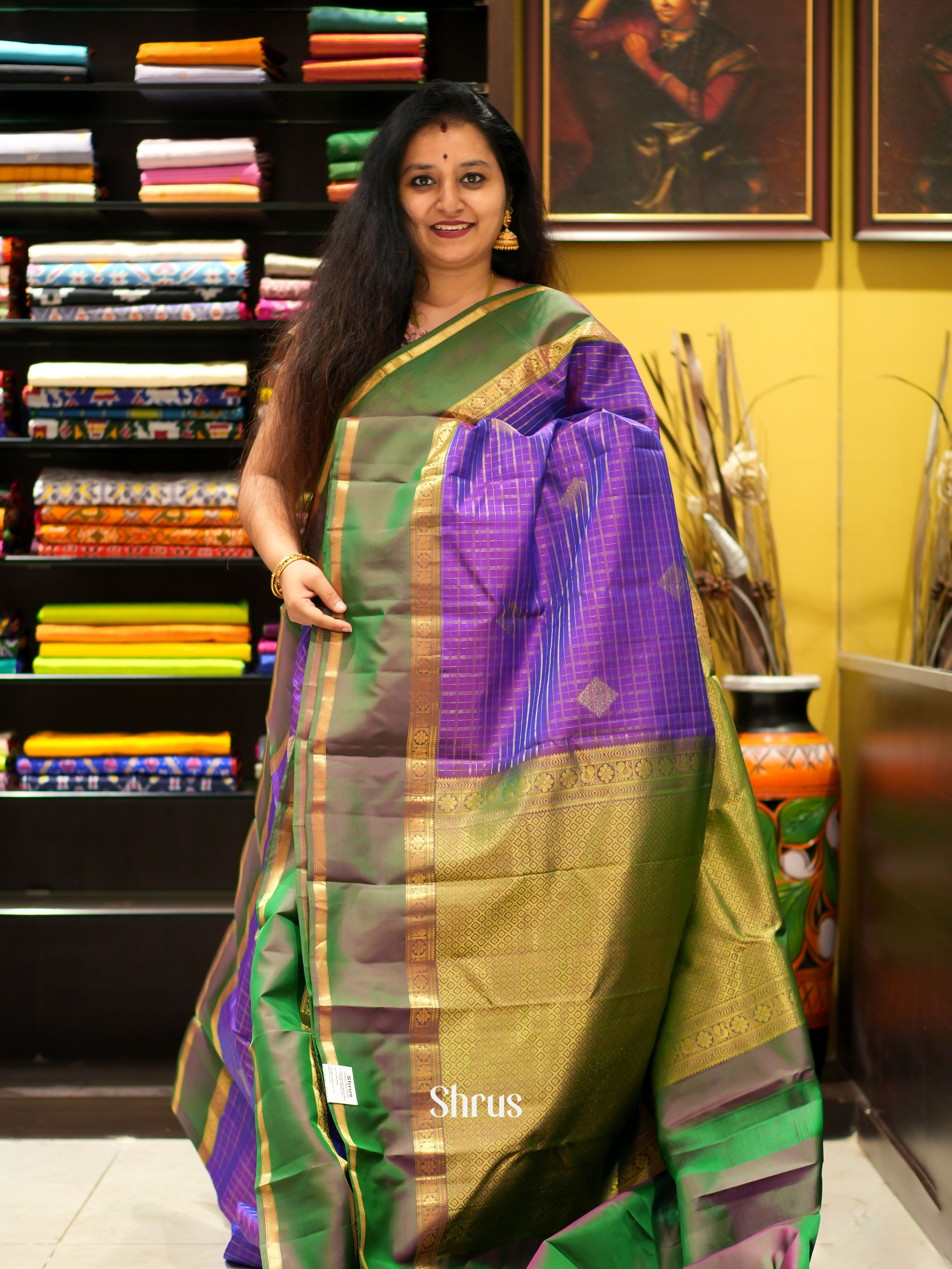 Violet & Green- Kanchipuram silk saree