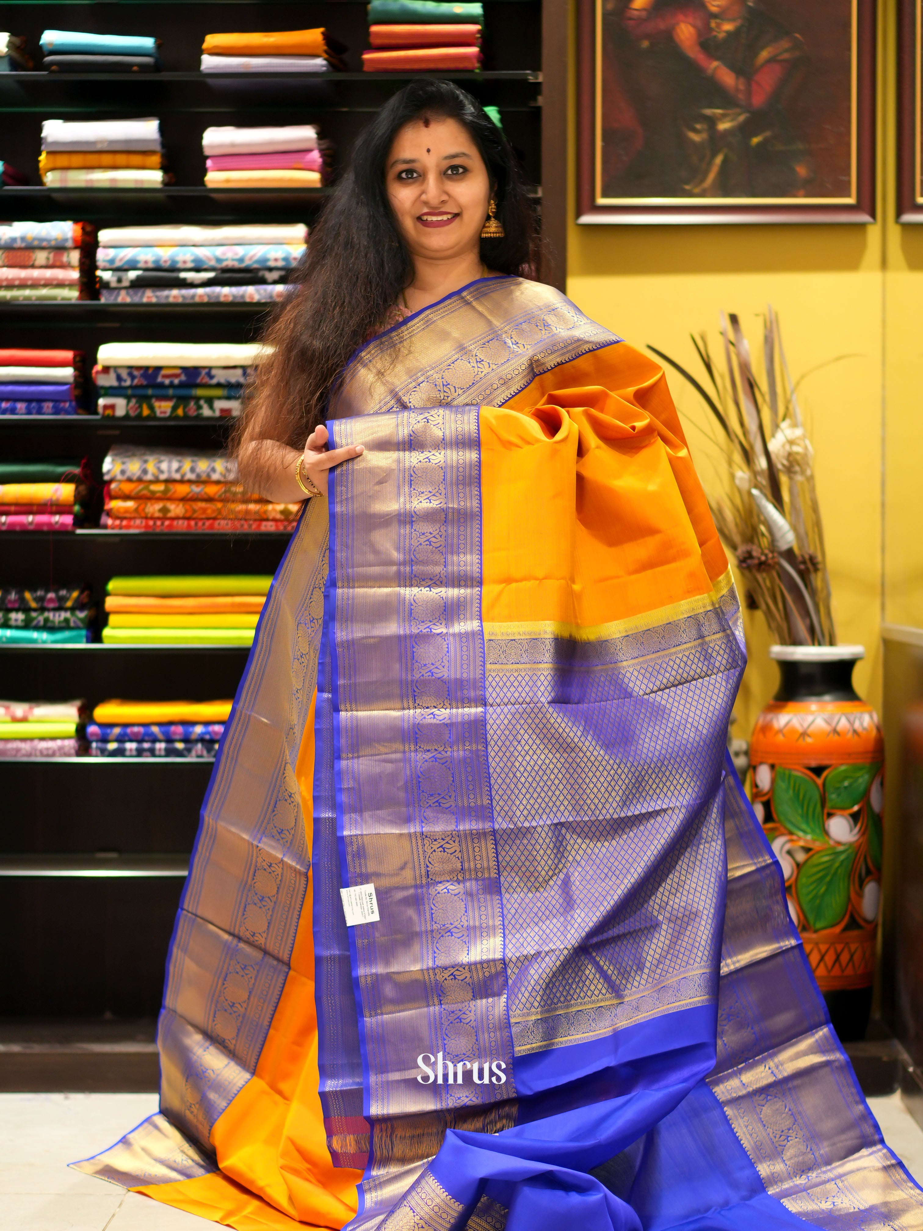 Orange & Blue - Kanchipuram silk saree