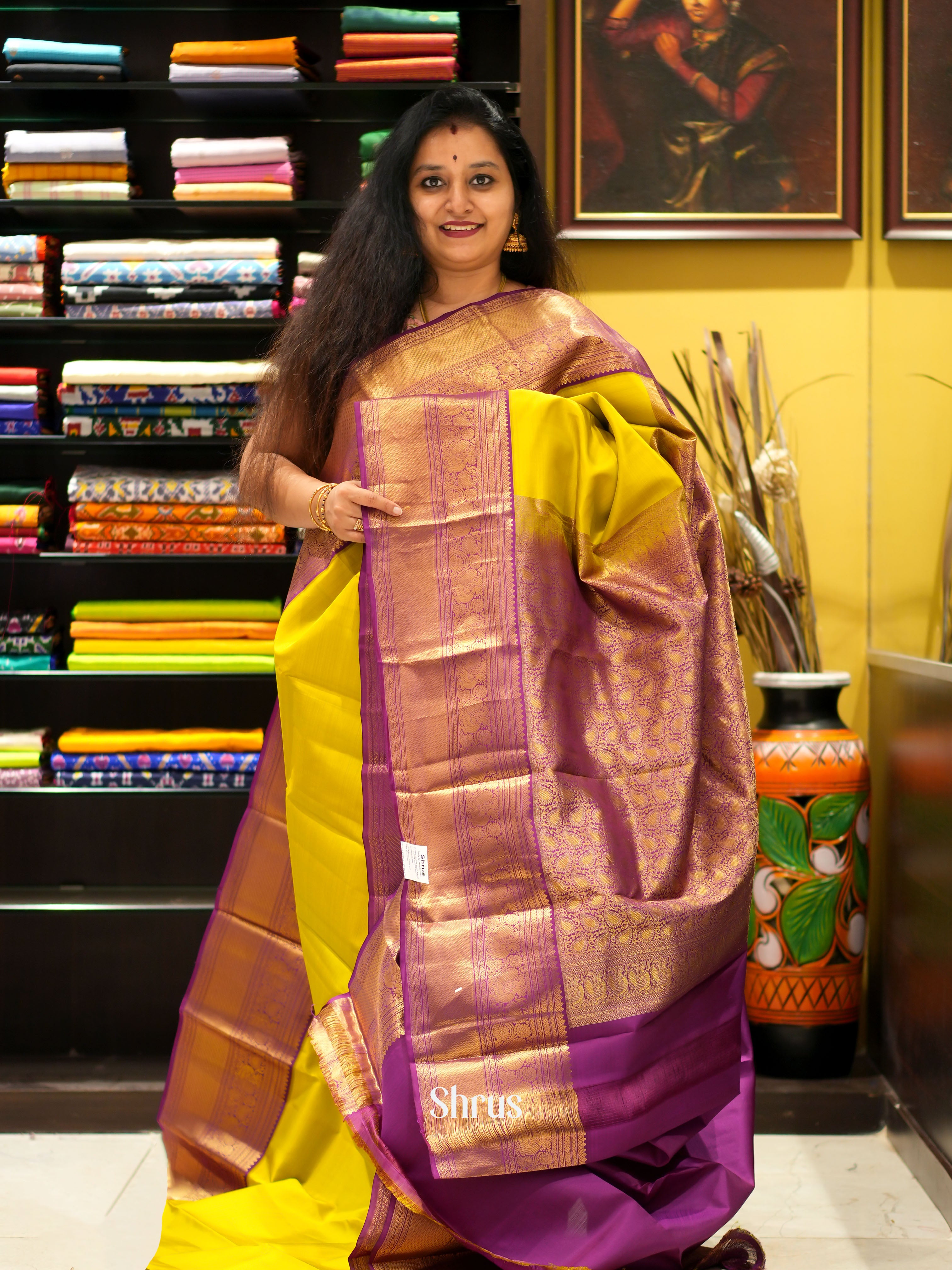 Mustardy Green  & Purple - Kanchipuram silk saree