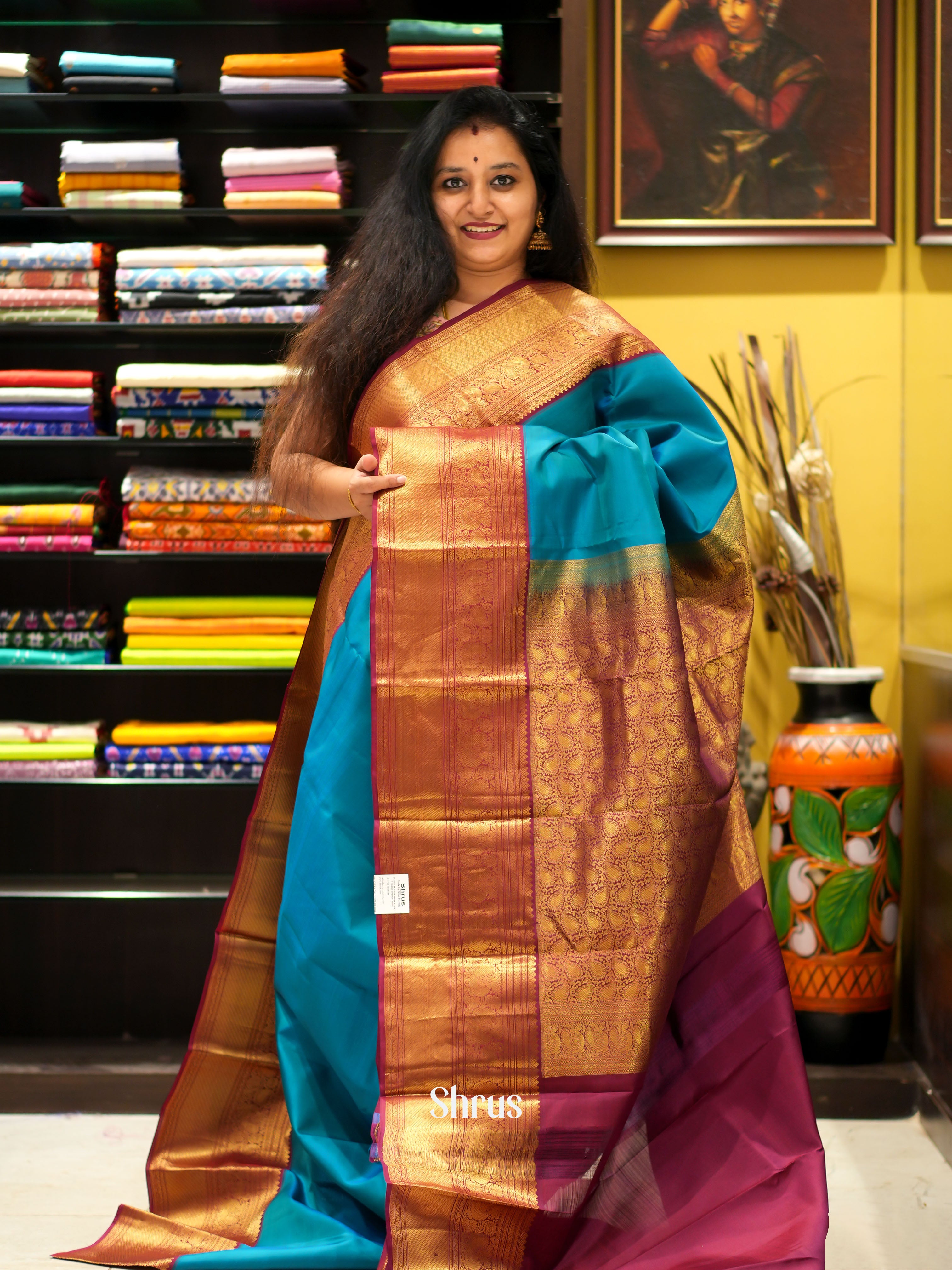 Blue & Maroon - Kanchipuram silk saree