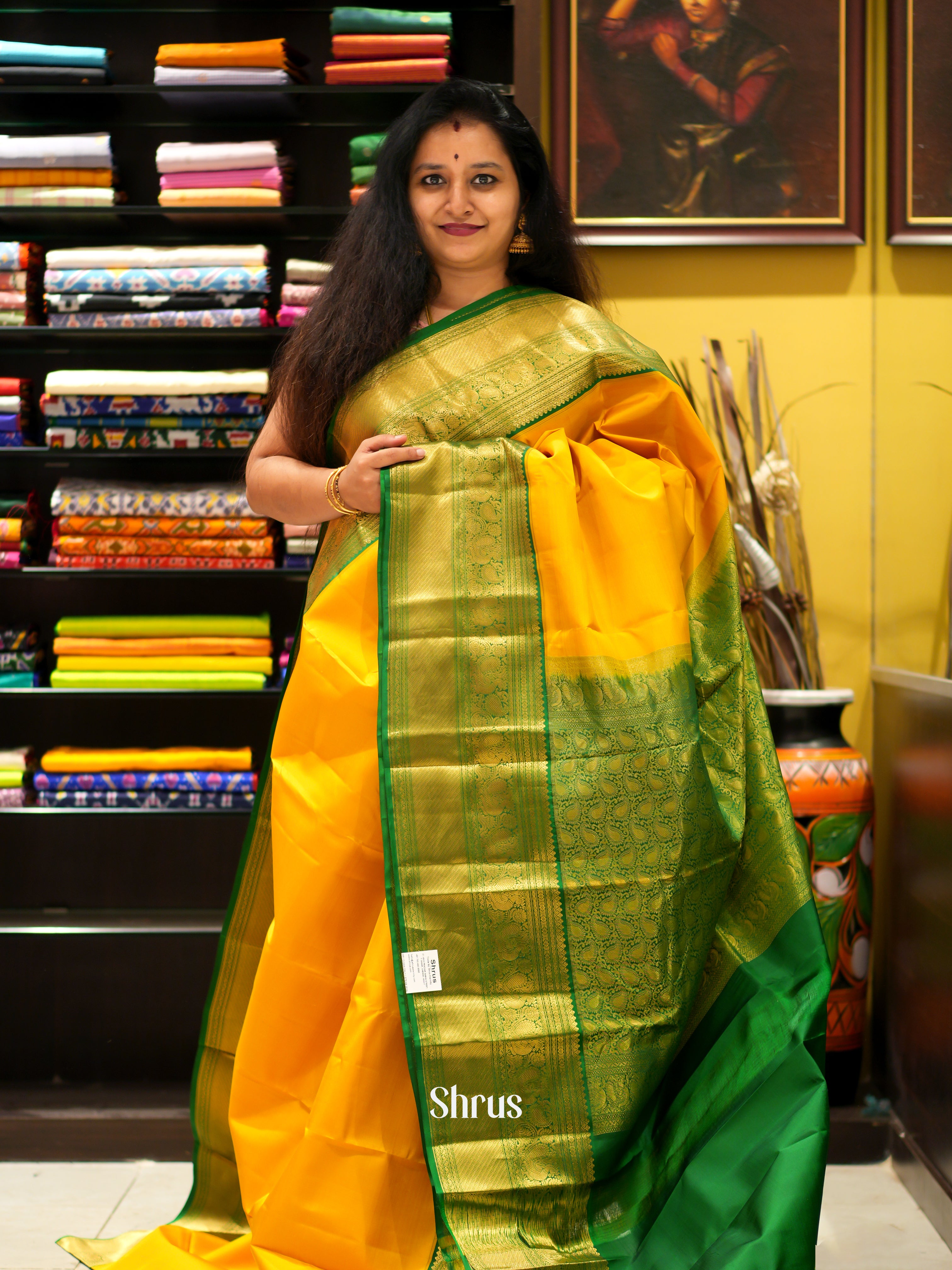 Yellow & Green - Kanchipuram silk saree