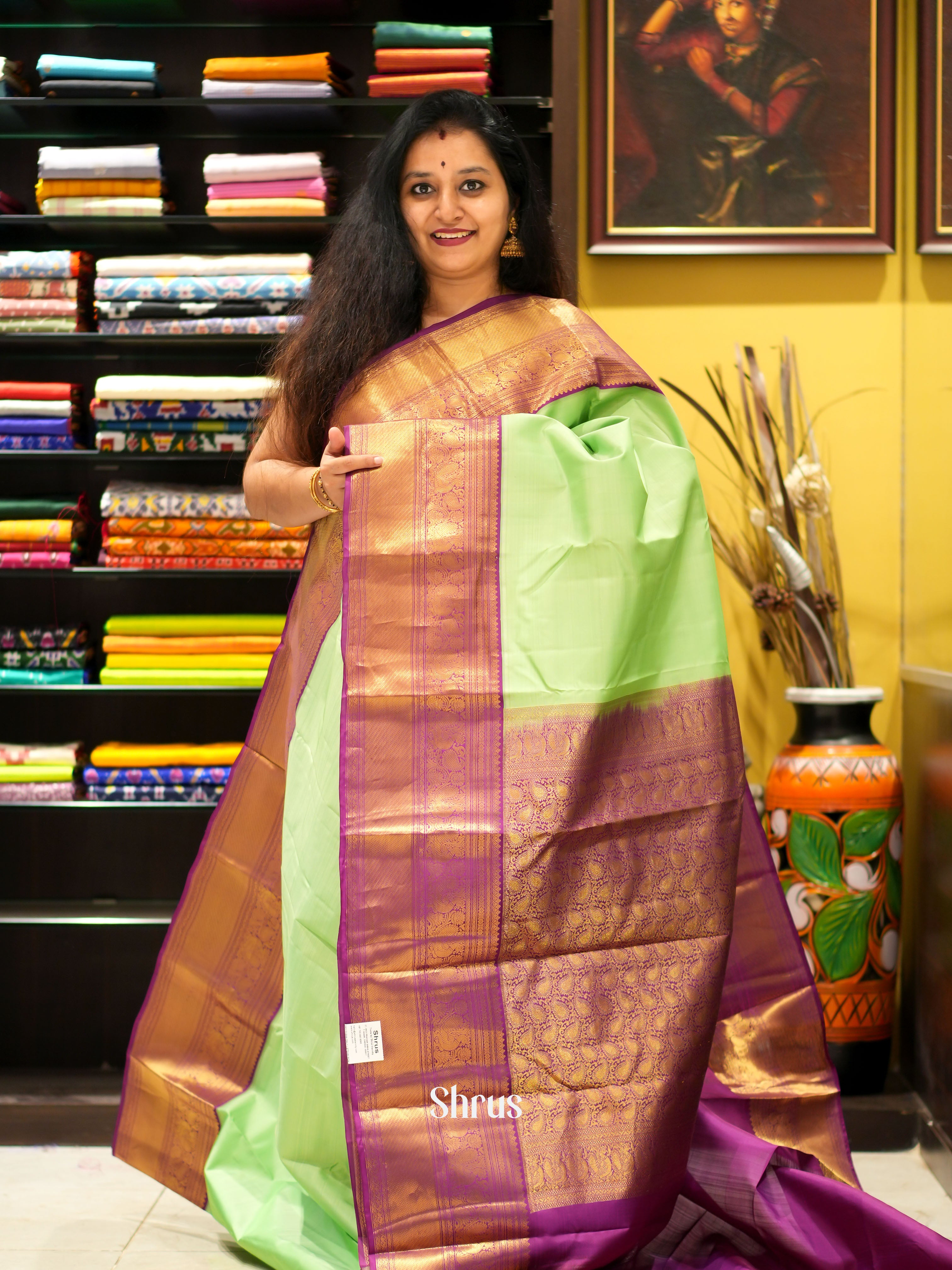 Pista Green & Purple - Kanchipuram silk saree