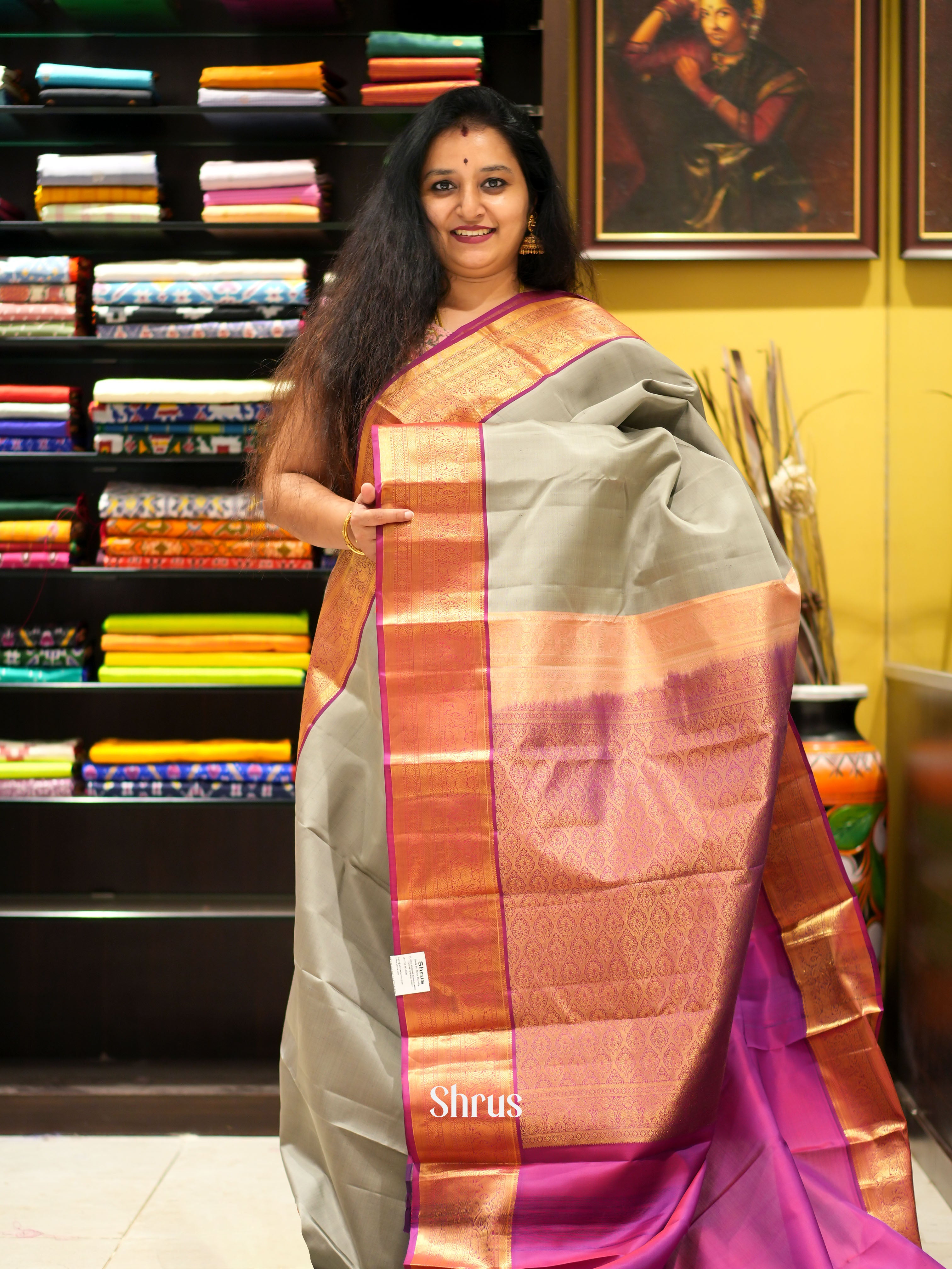 Grey & Purple - Kanchipuram silk saree