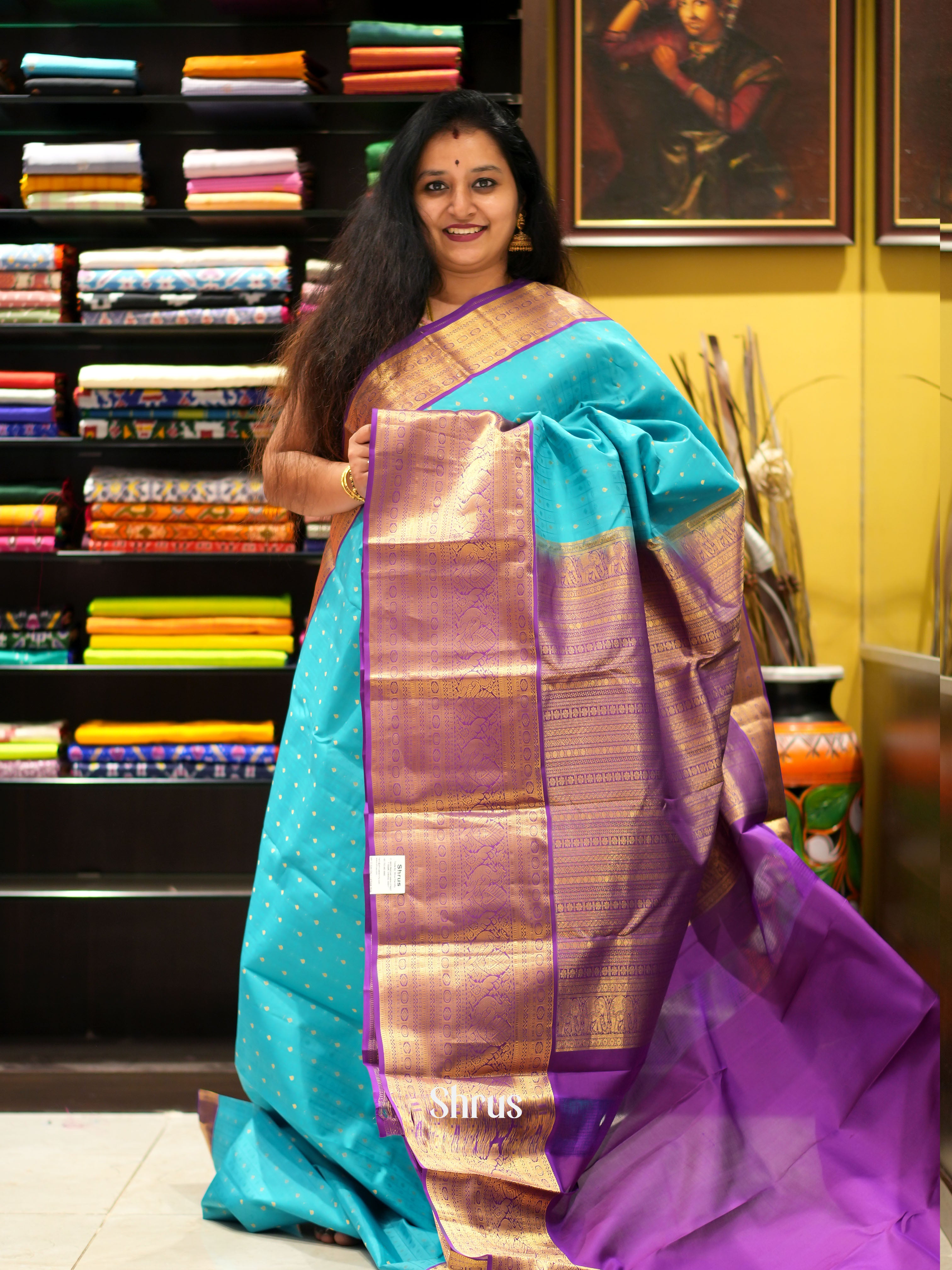 Teal & Purple - Kanchipuram silk saree