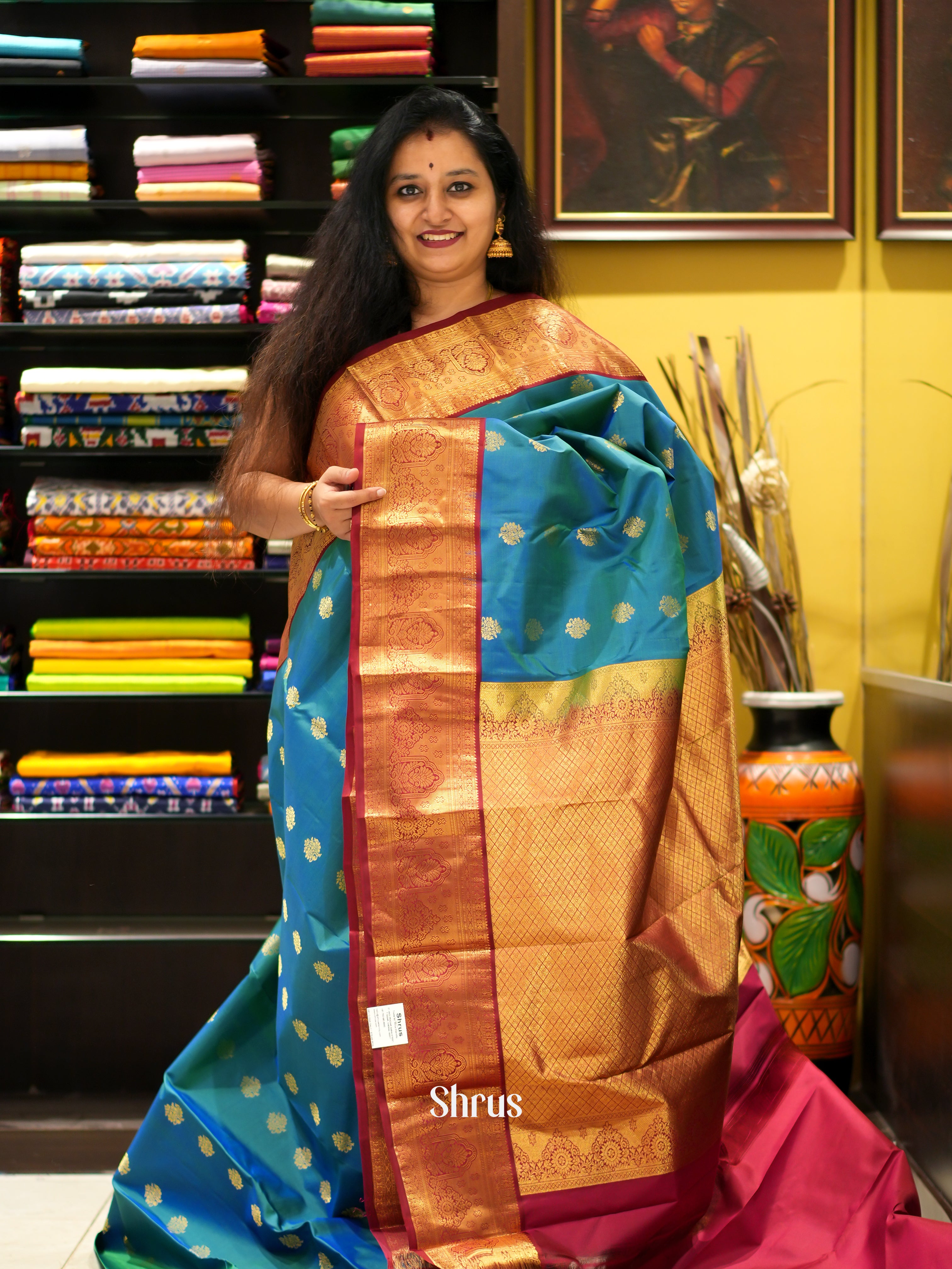 Blue & Maroon - Kanchipuram silk saree