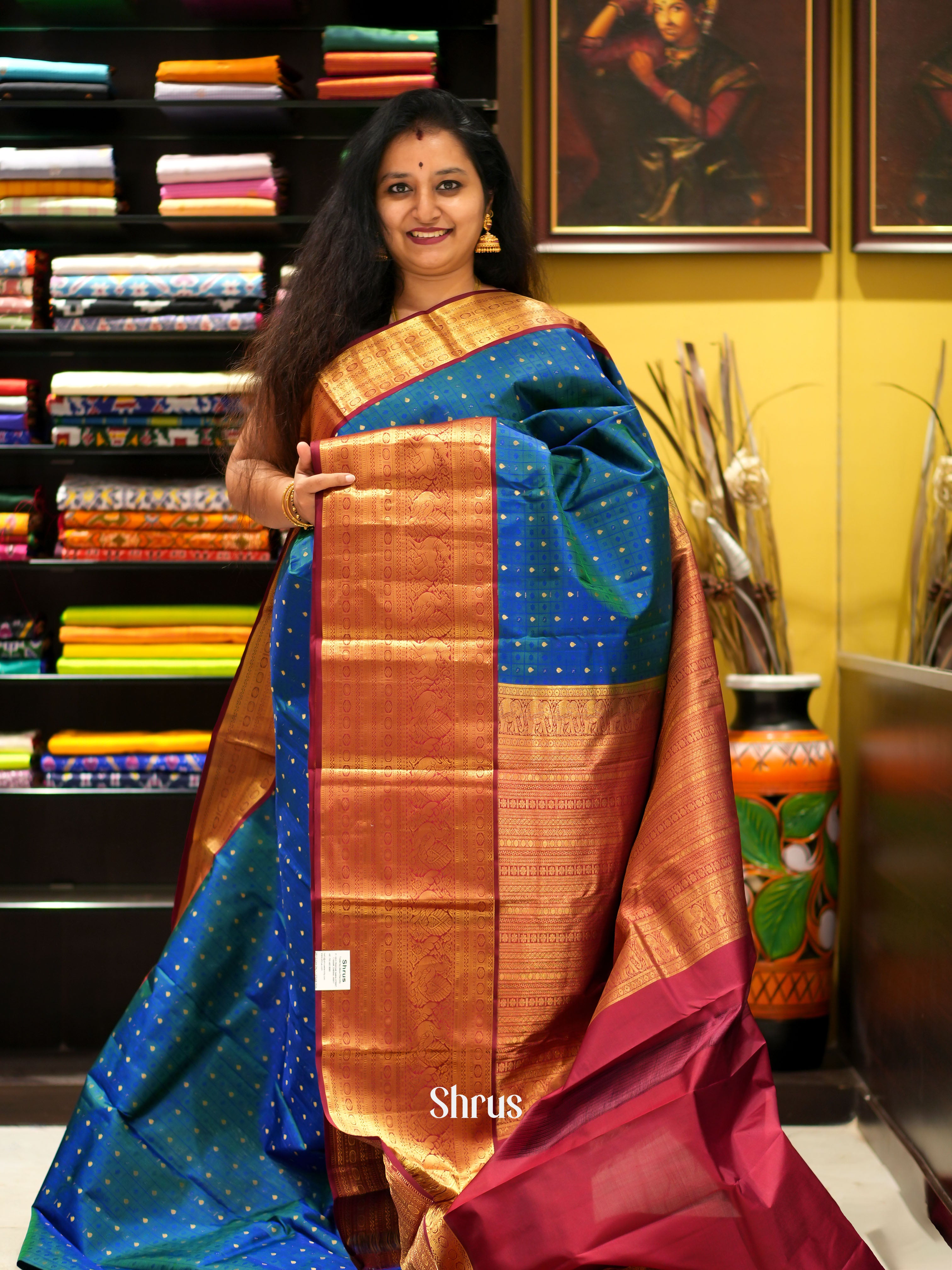 Blue & Maroon - Kanchipuram silk saree