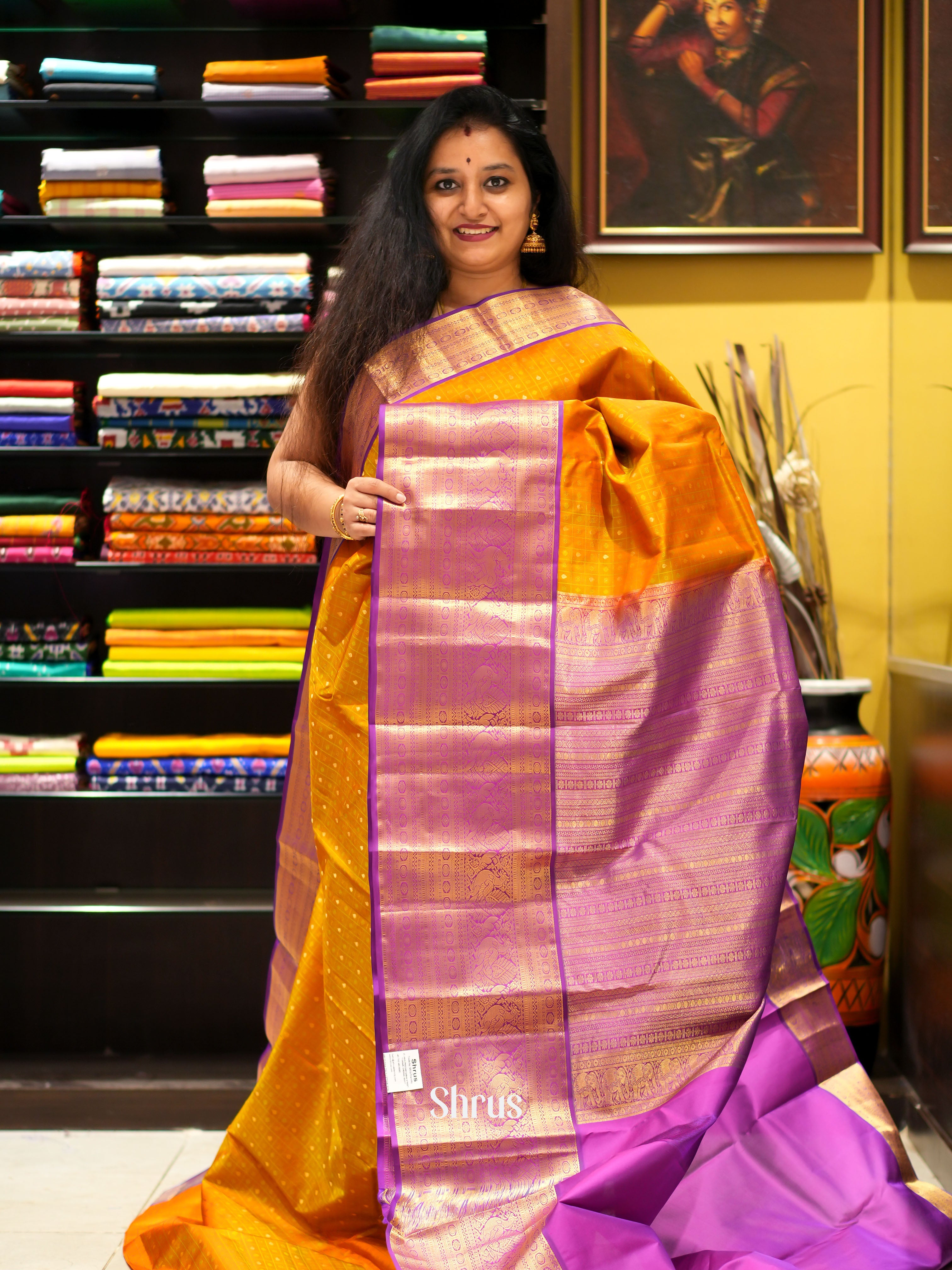 Orange & Purple - Kanchipuram silk saree