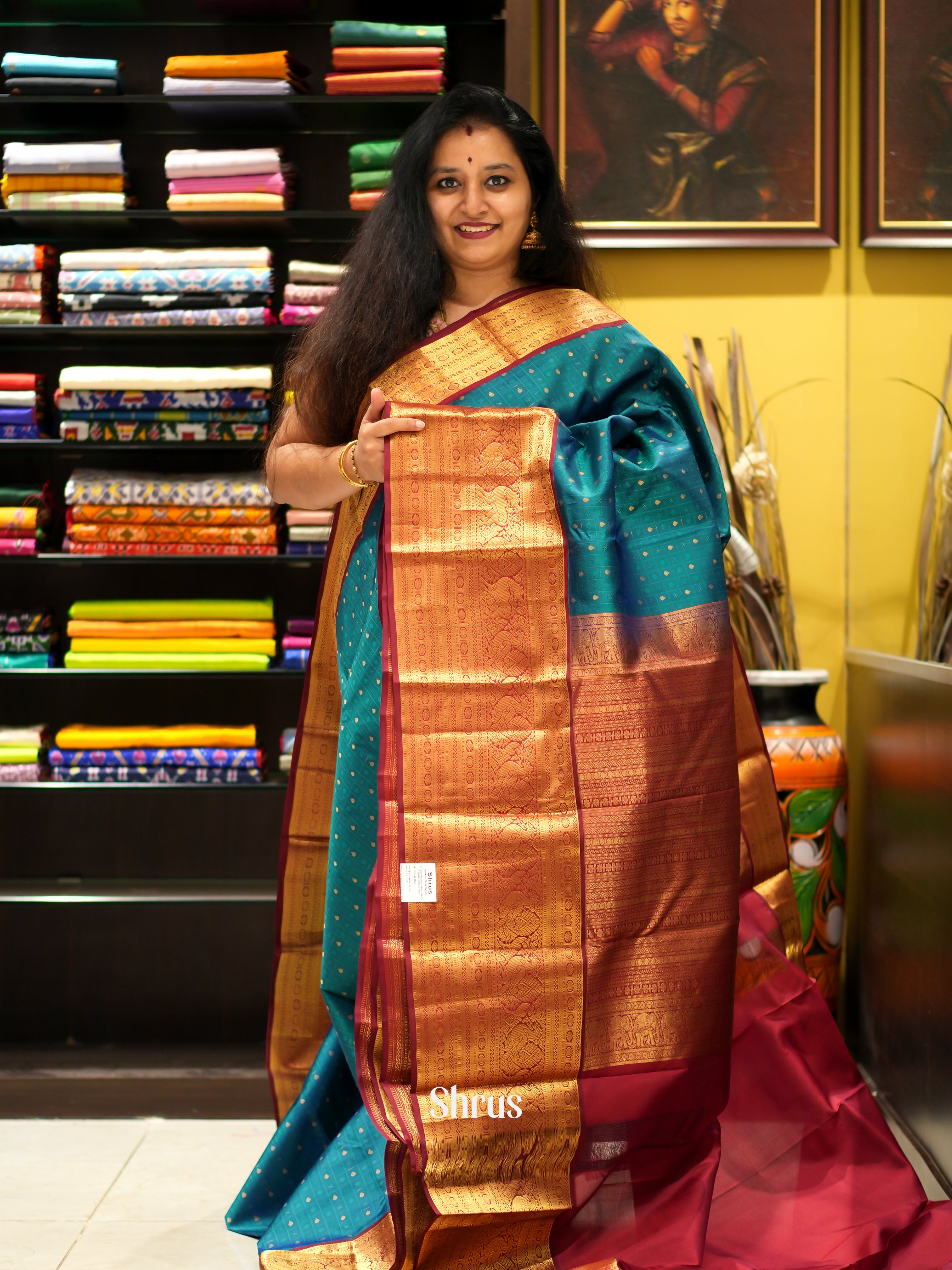 Peacock Blue & Maroon - Kanchipuram silk saree