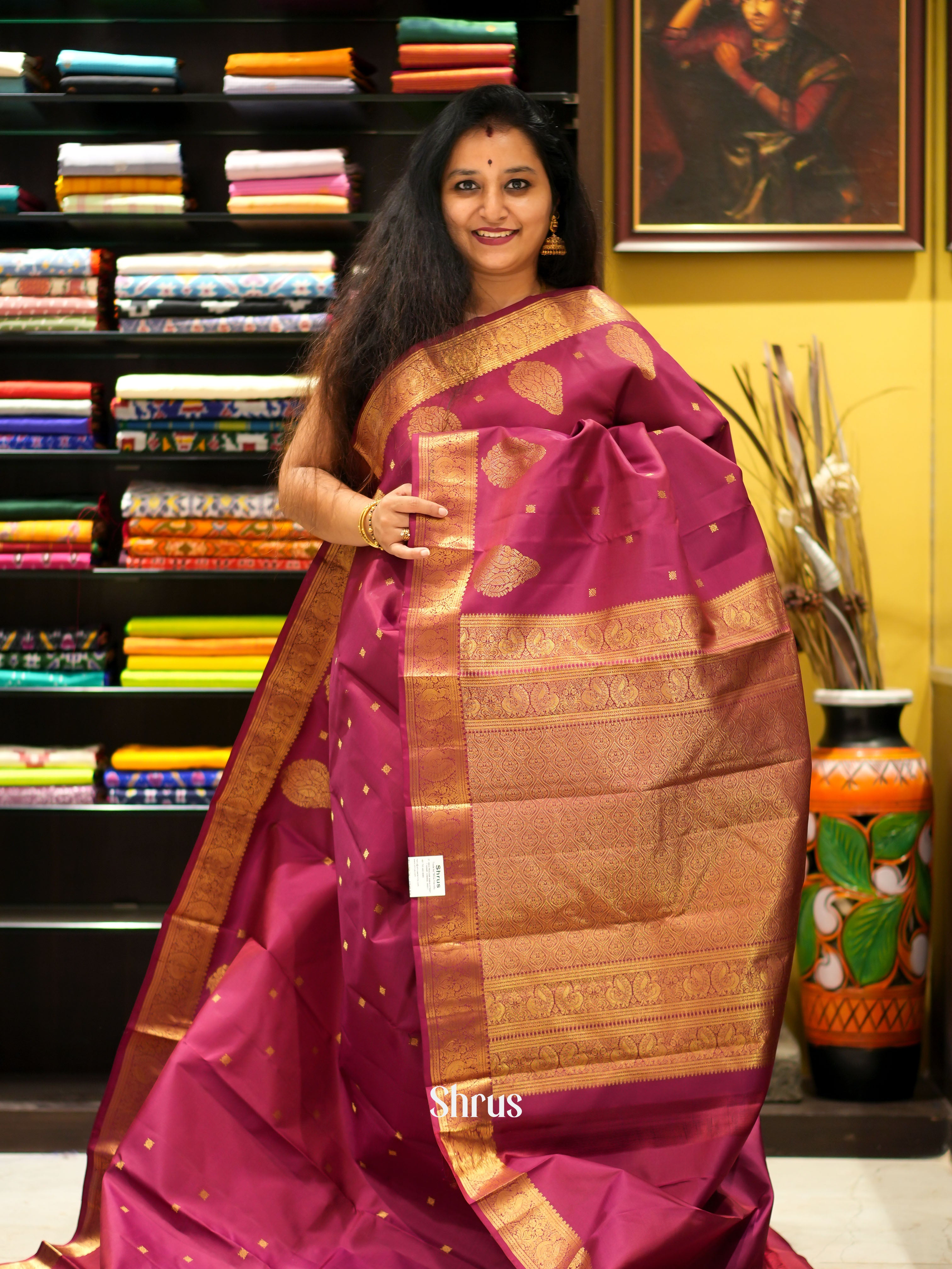 Wine(single Tone) - Kanchipuram silk saree