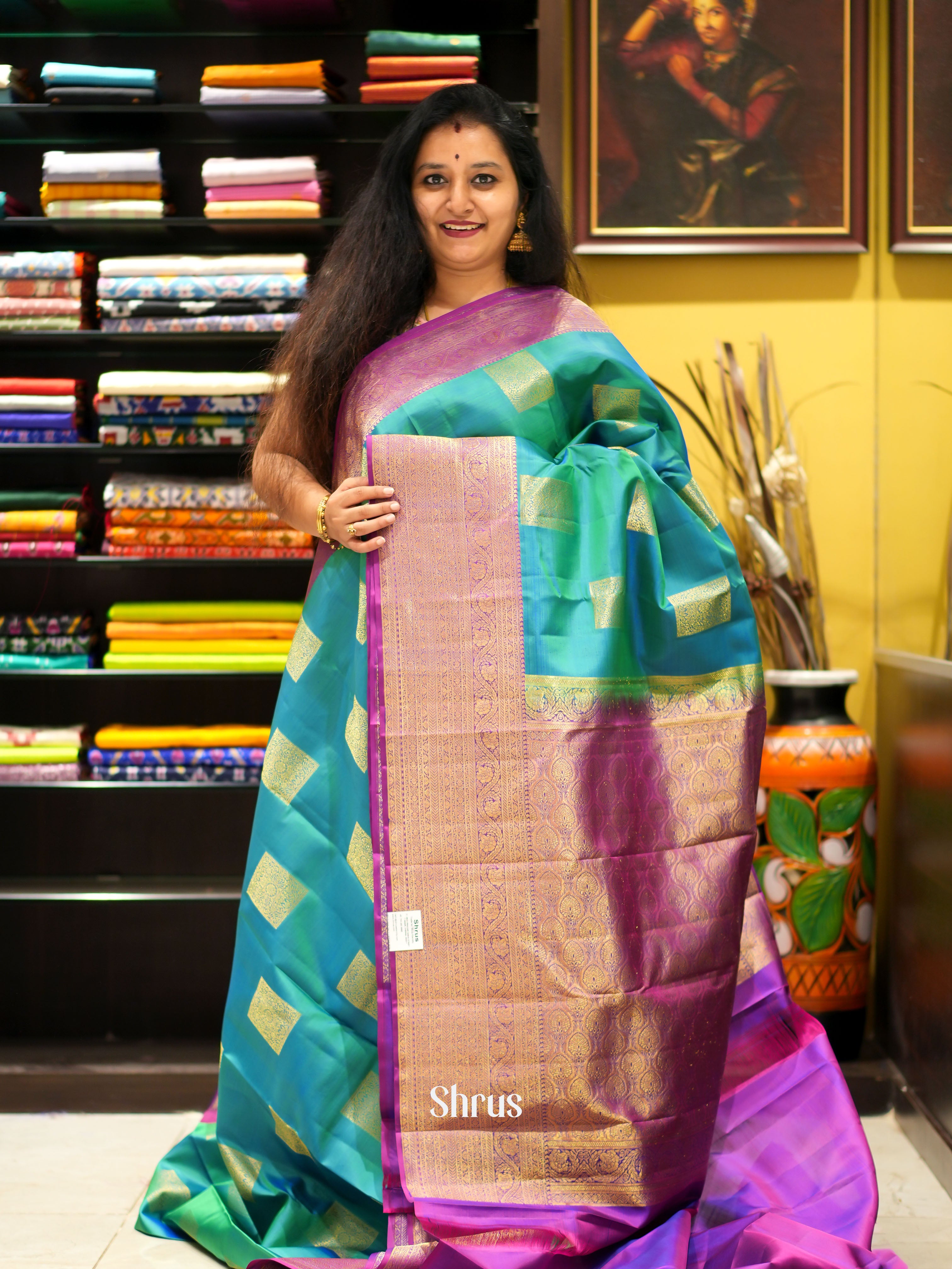 Teal Green &  Purple - Kanchipuram silk saree