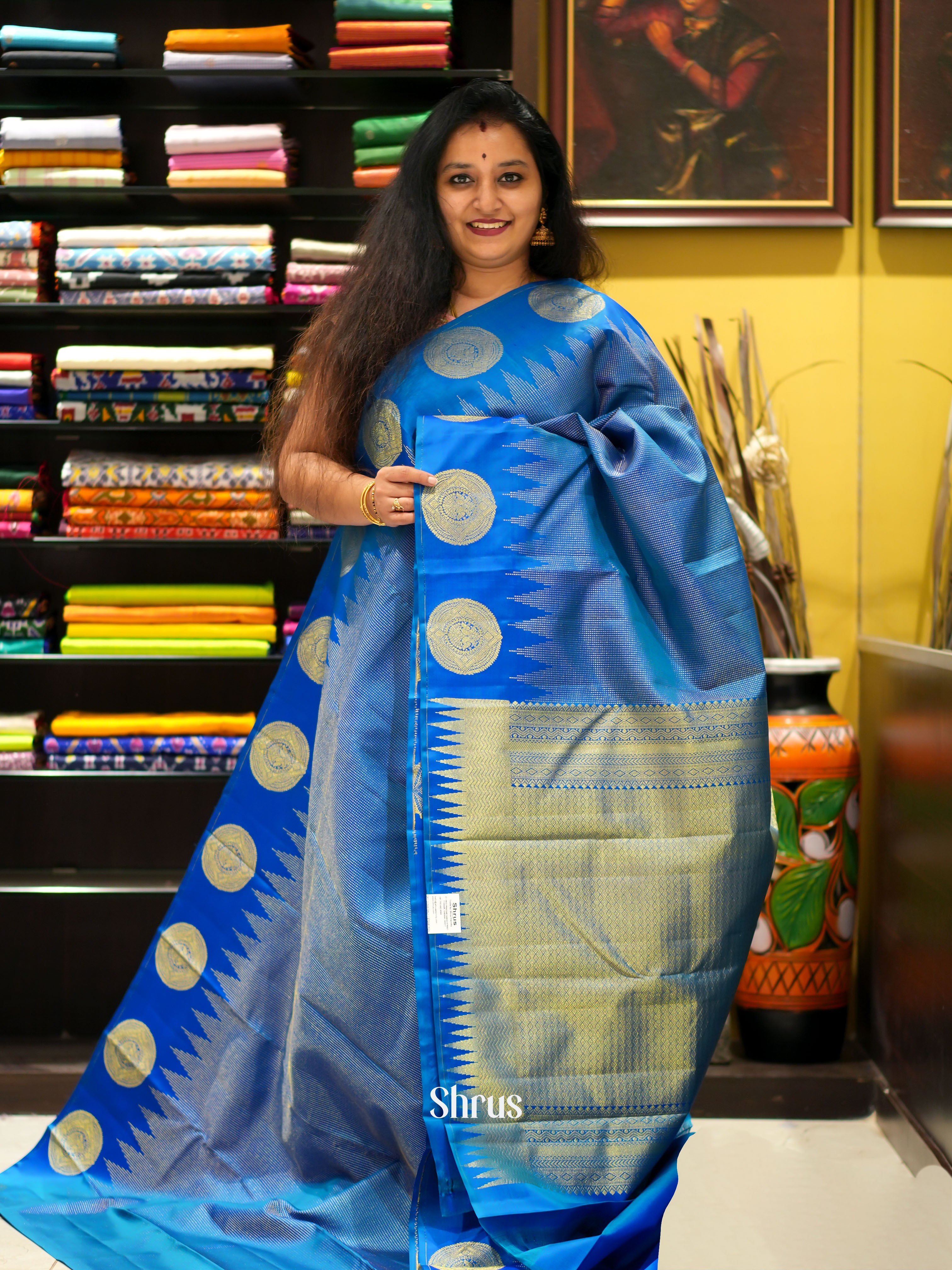 Blue (Single Tone) - Kanchipuram silk saree