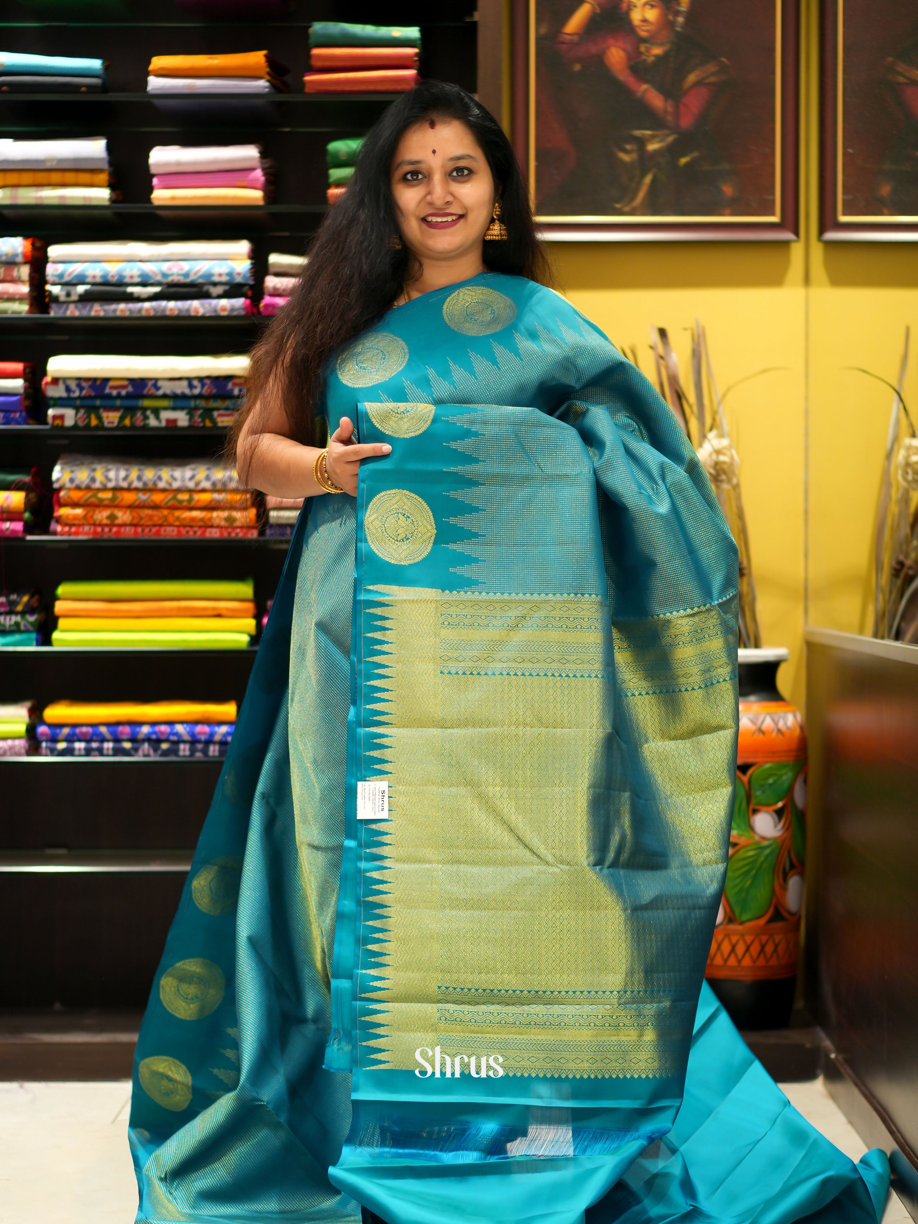 Teal(Single Tone) - Kanchipuram silk saree