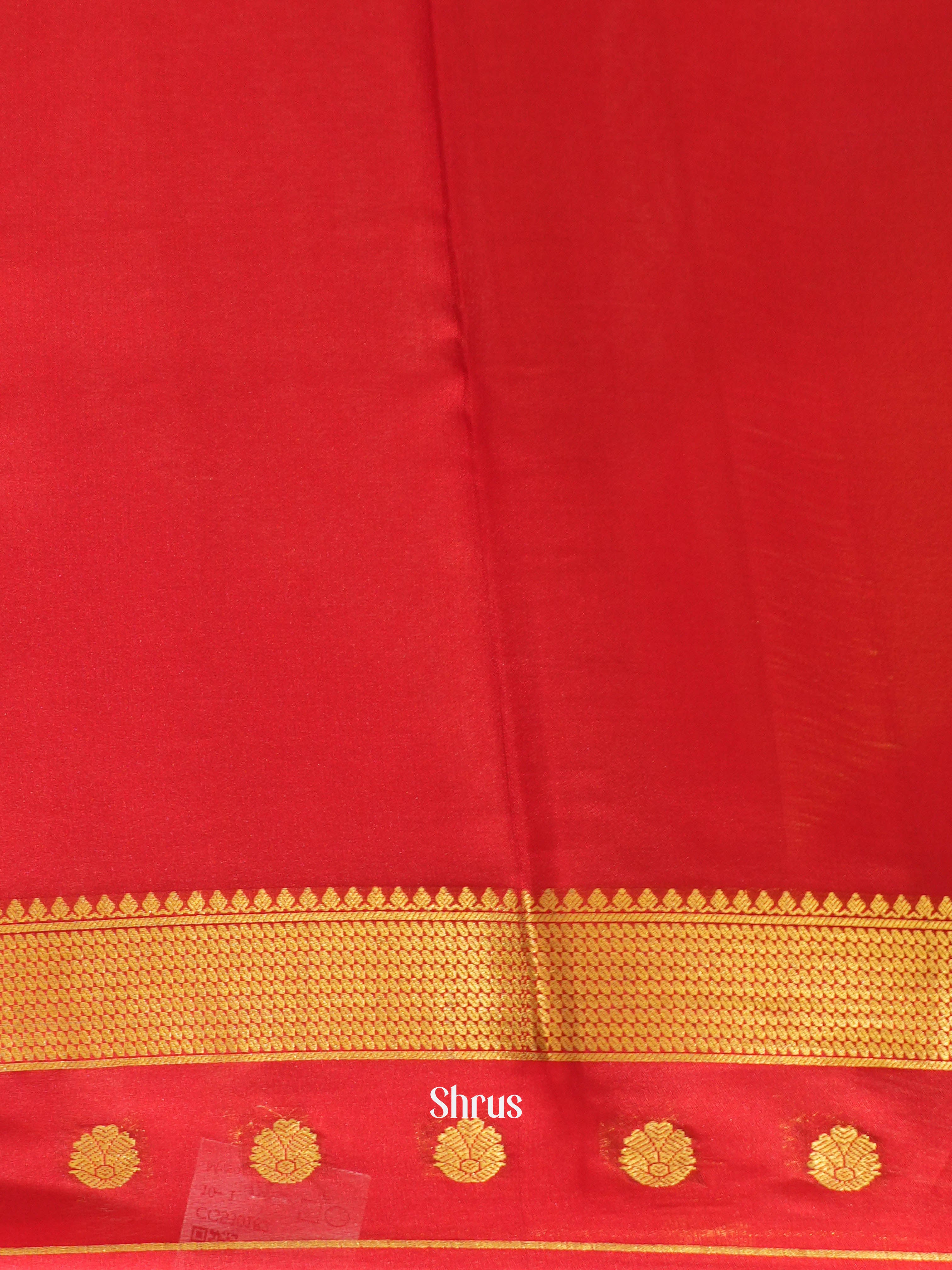 Teal Green & Red - Mysore silk Saree