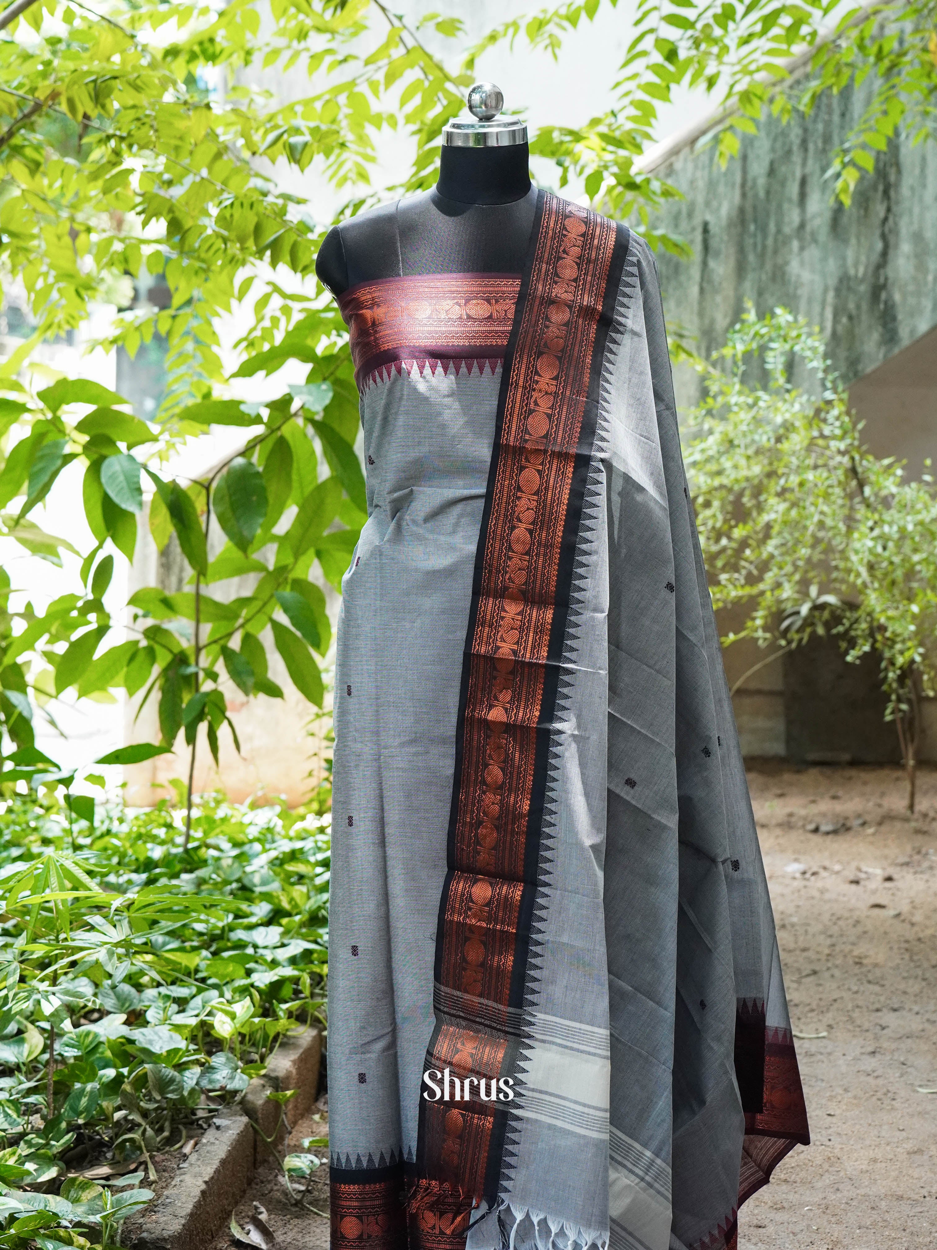 Grey & Black -  chettinad top & dupatta combo