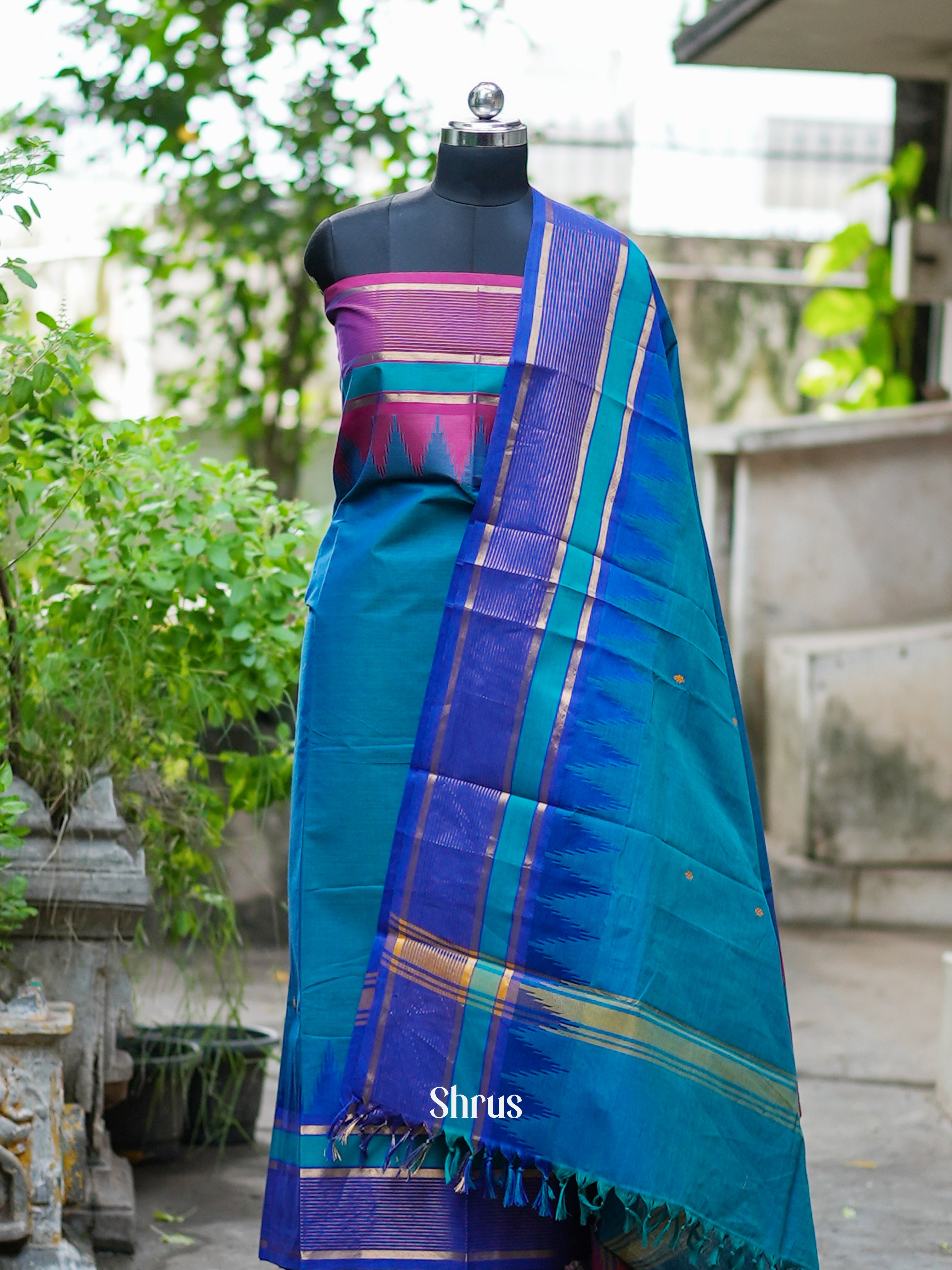 Teal & Pink - chettinad top & dupatta combo