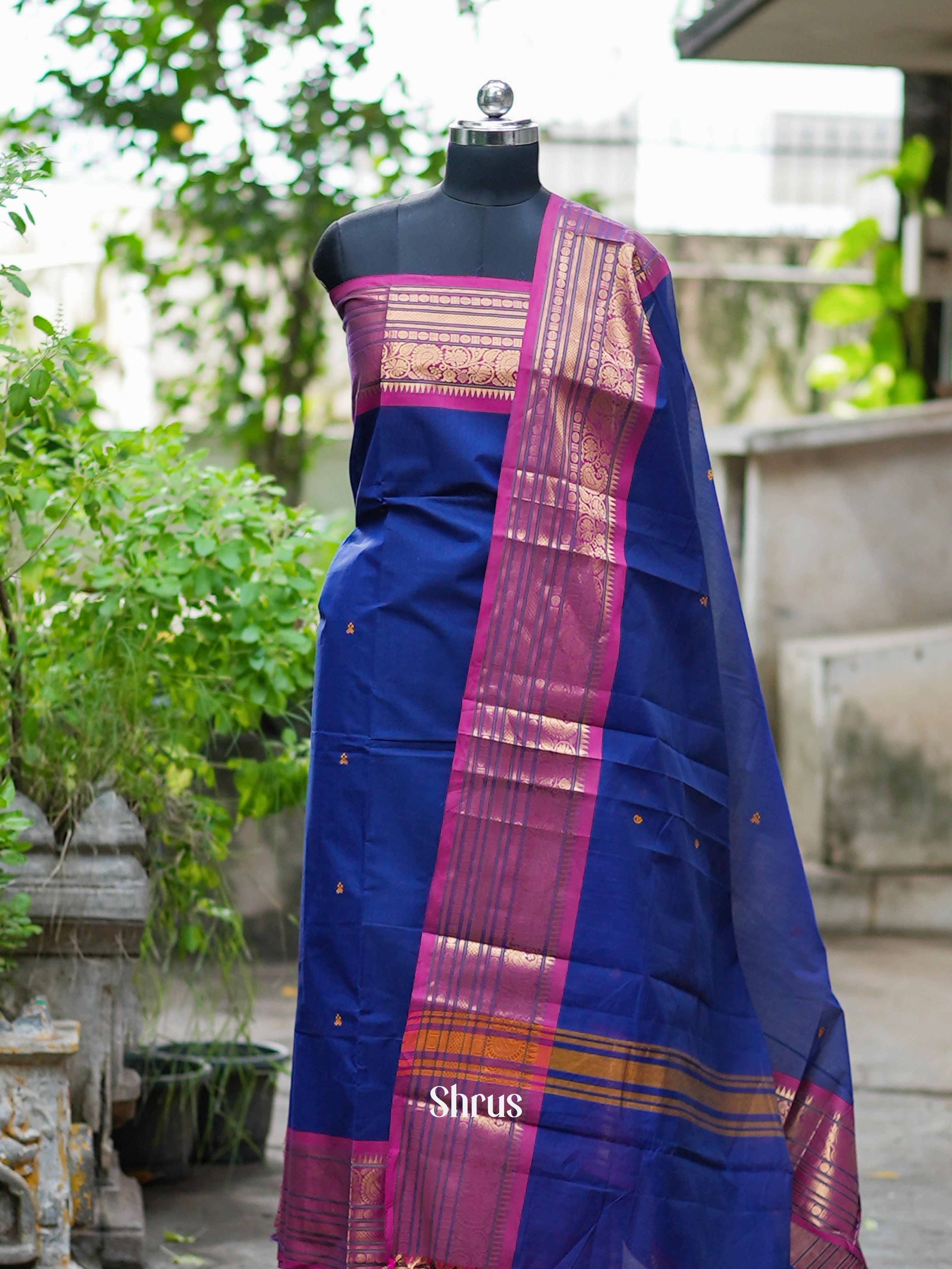 Blue & Pink - Chettinad top & dupatta combo