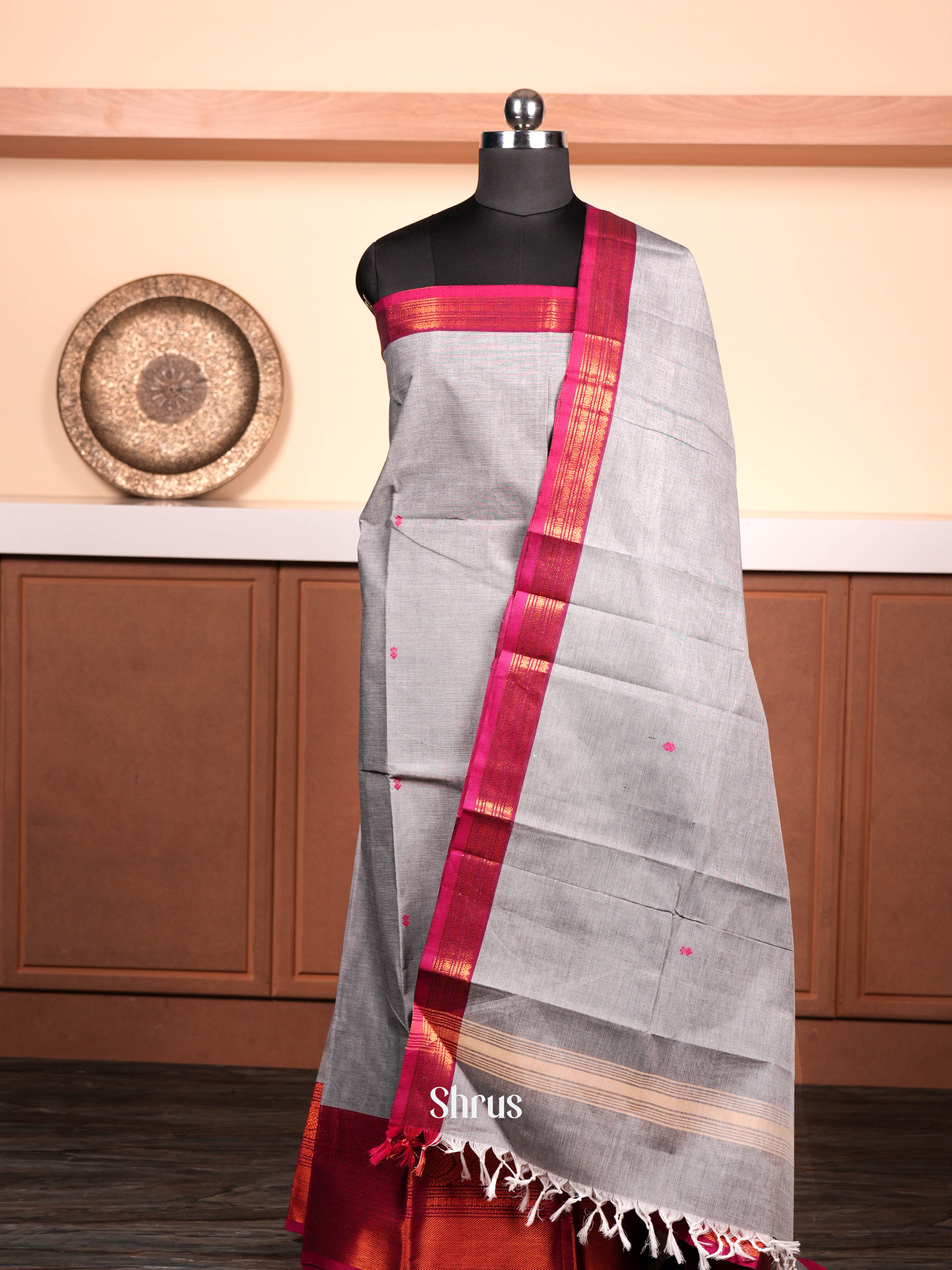 Grey & RosyRed - chettinad top & dupatta combo