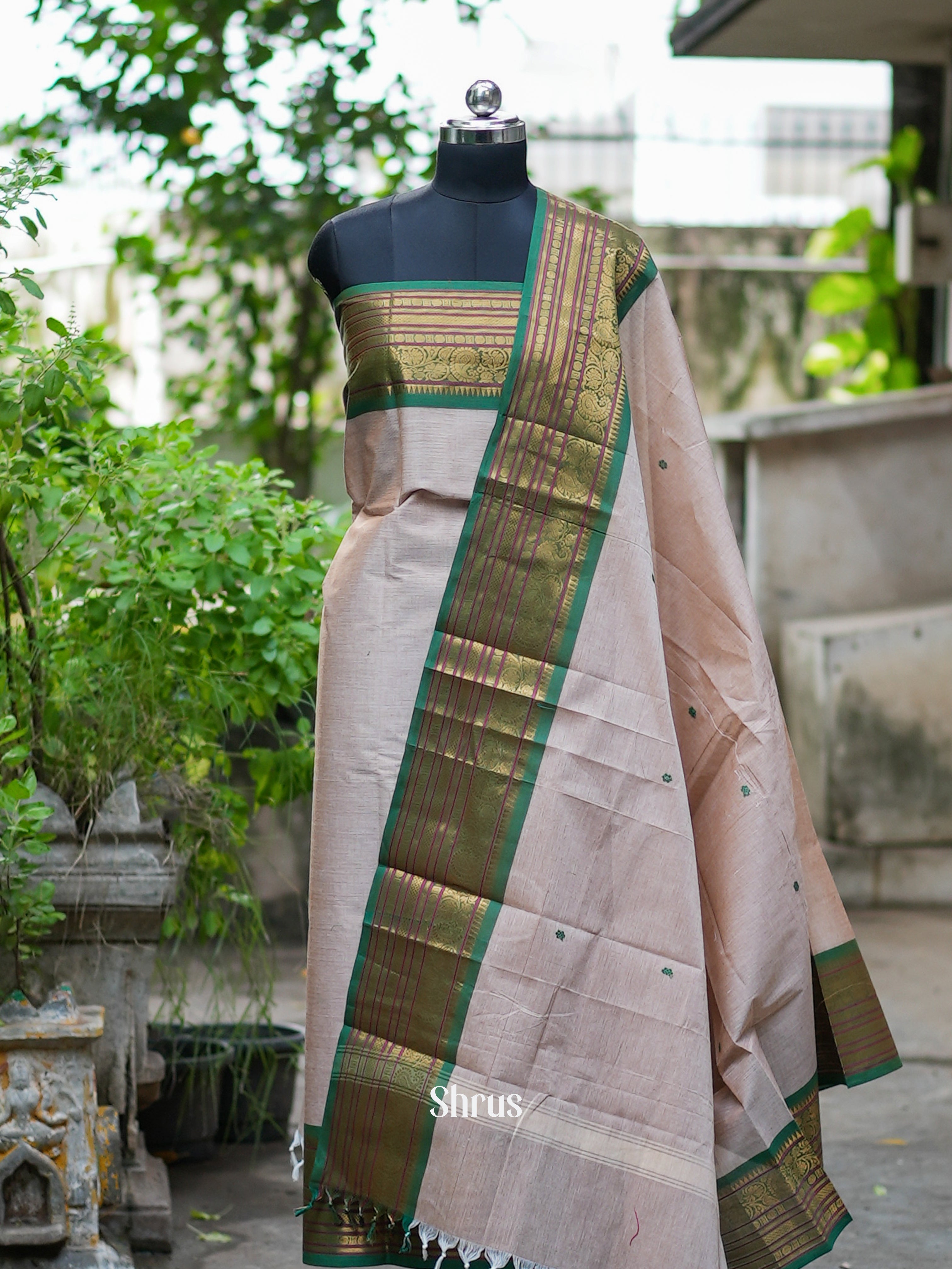 Dusty Pink & Green - chettinad top & dupatta combo