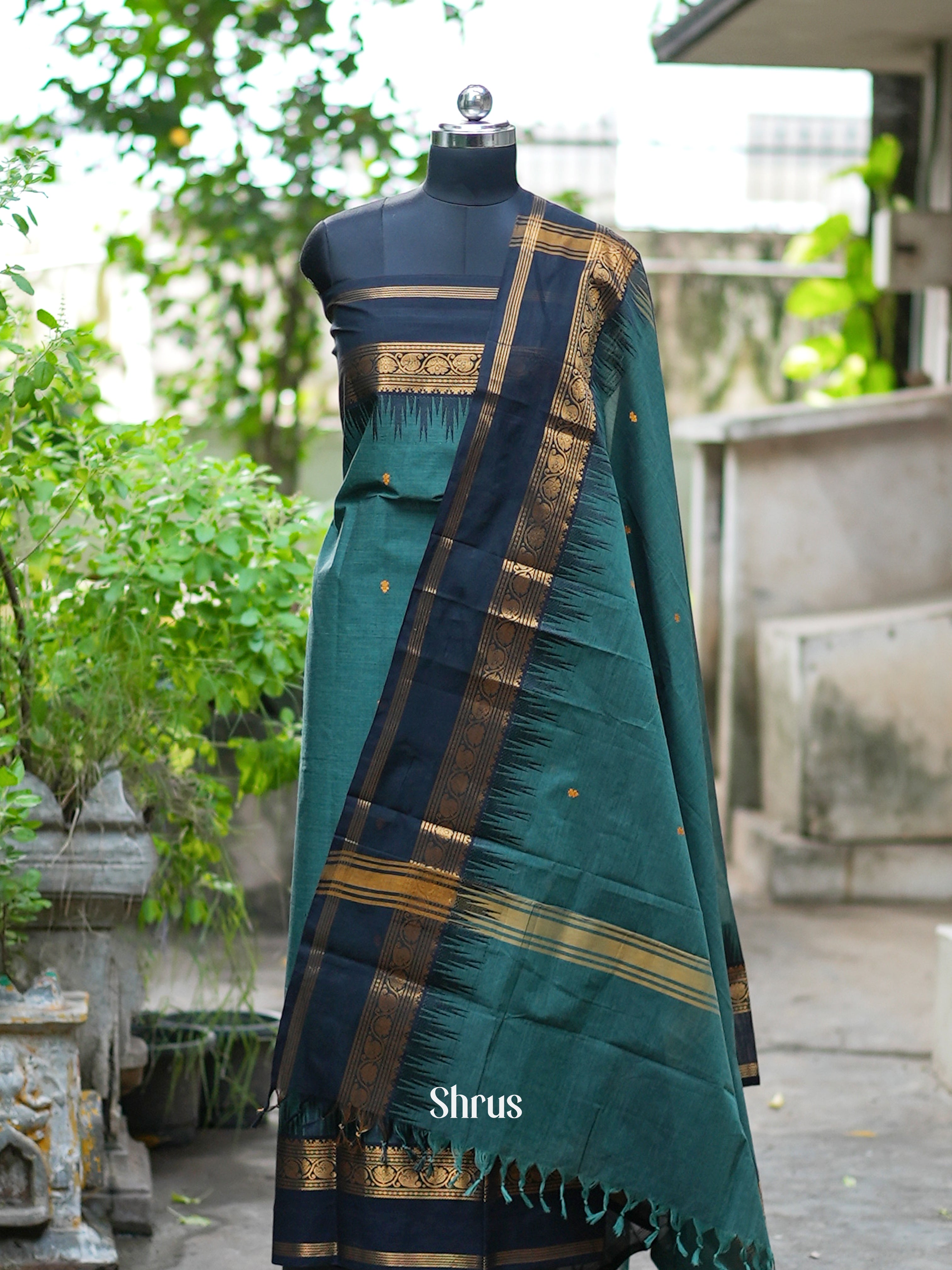 Teal & Blue -  chettinad top & dupatta combo