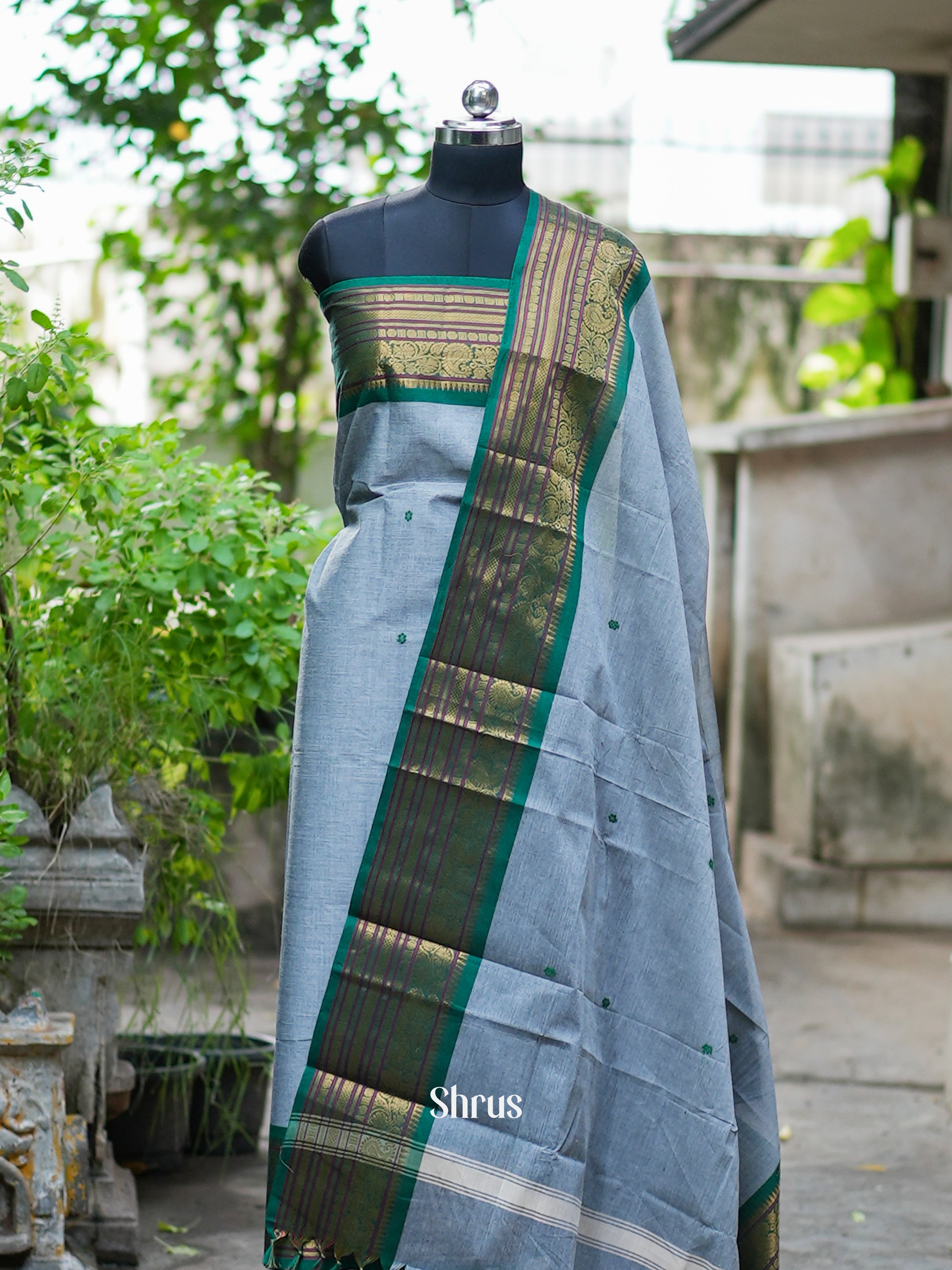 Grey & Green - chettinad top & dupatta combo