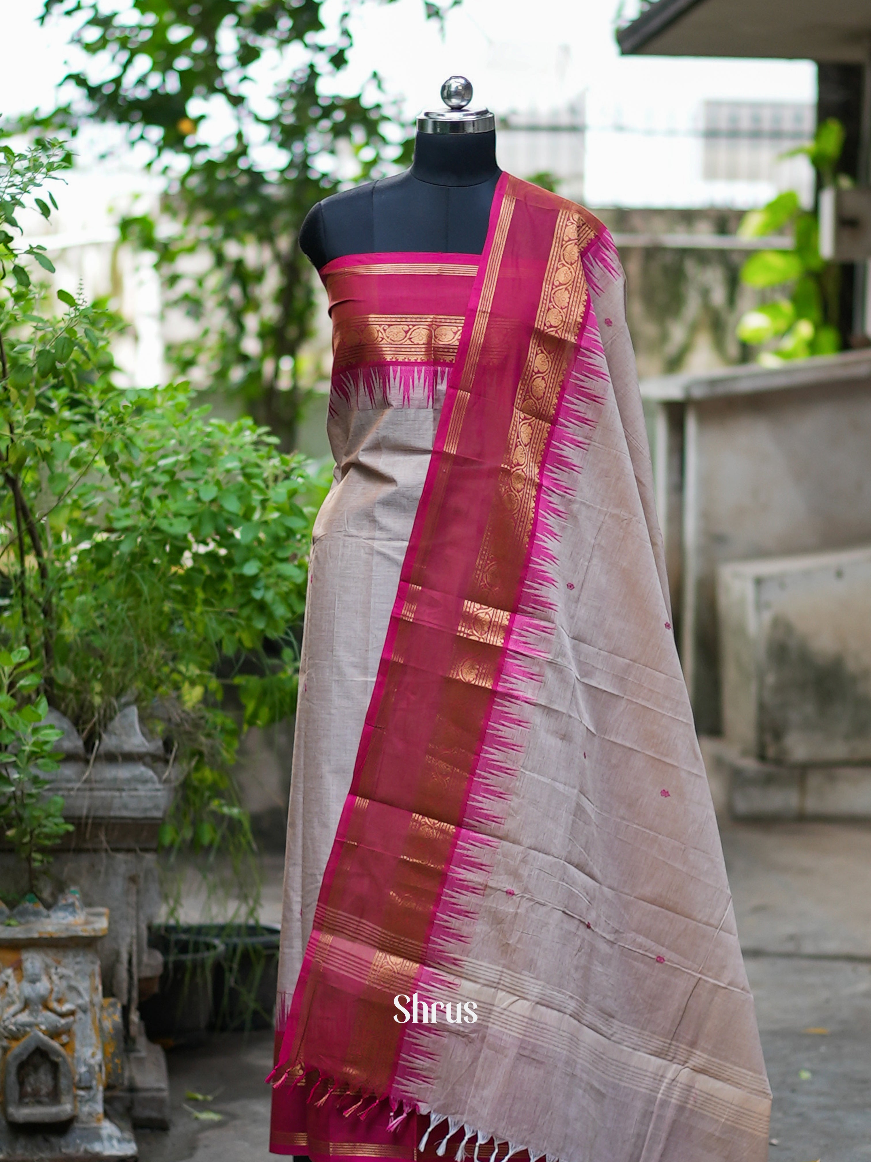 Grey & Pink - chettinad top & dupatta combo