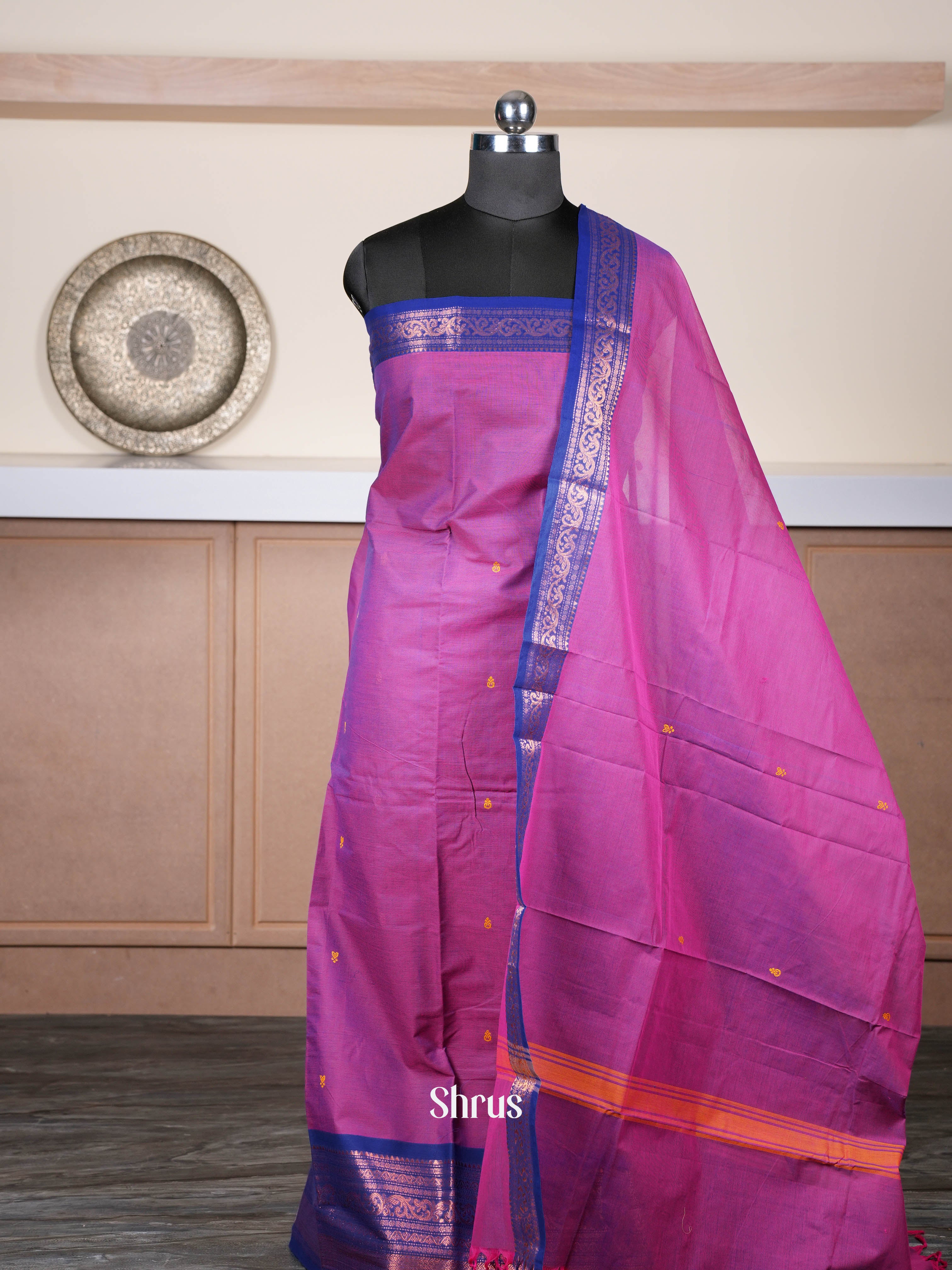 Dark Magenta & Blue  - chettinad top & dupatta combo