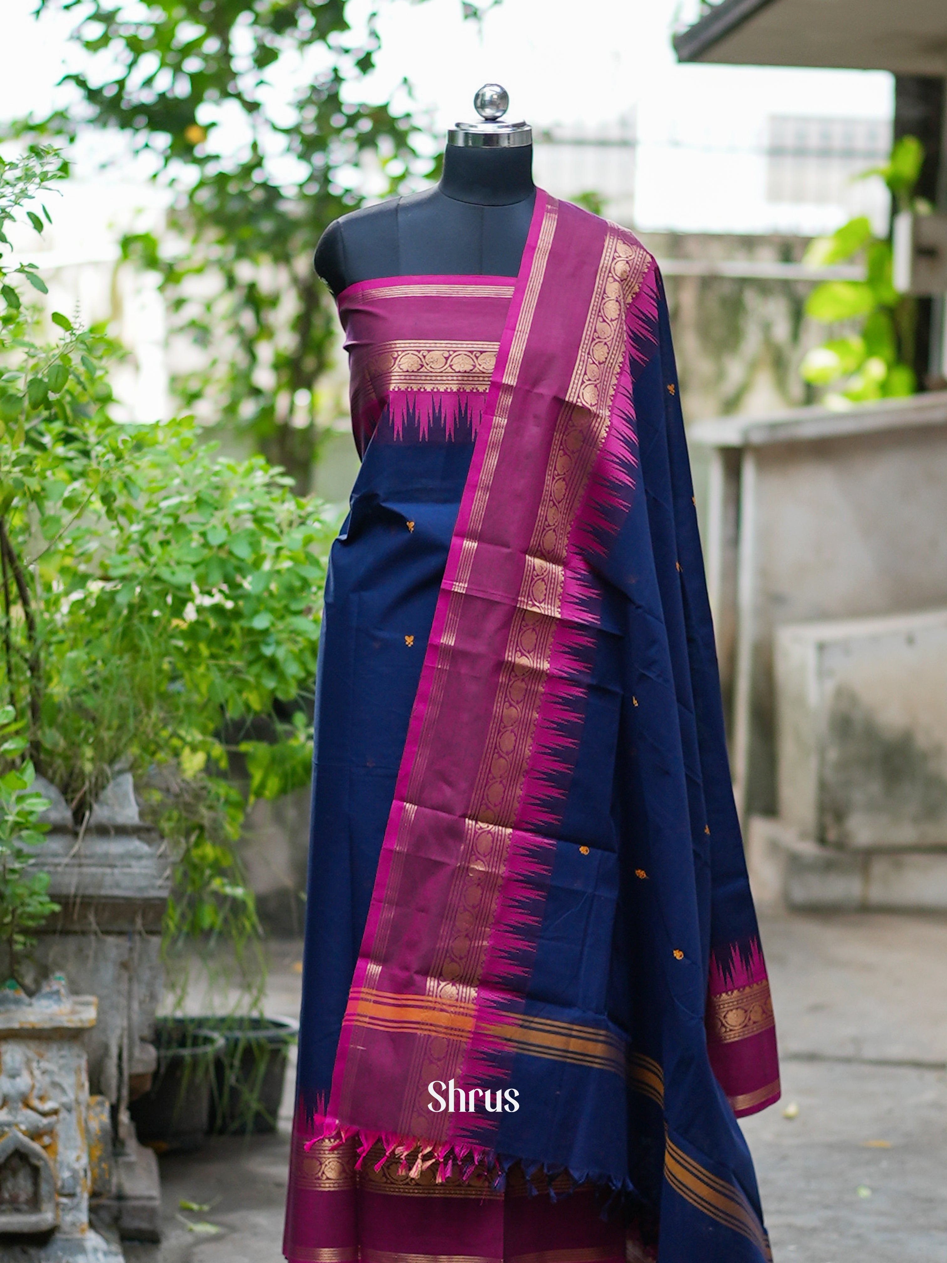 Blue & Purple - chettinad top & dupatta combo