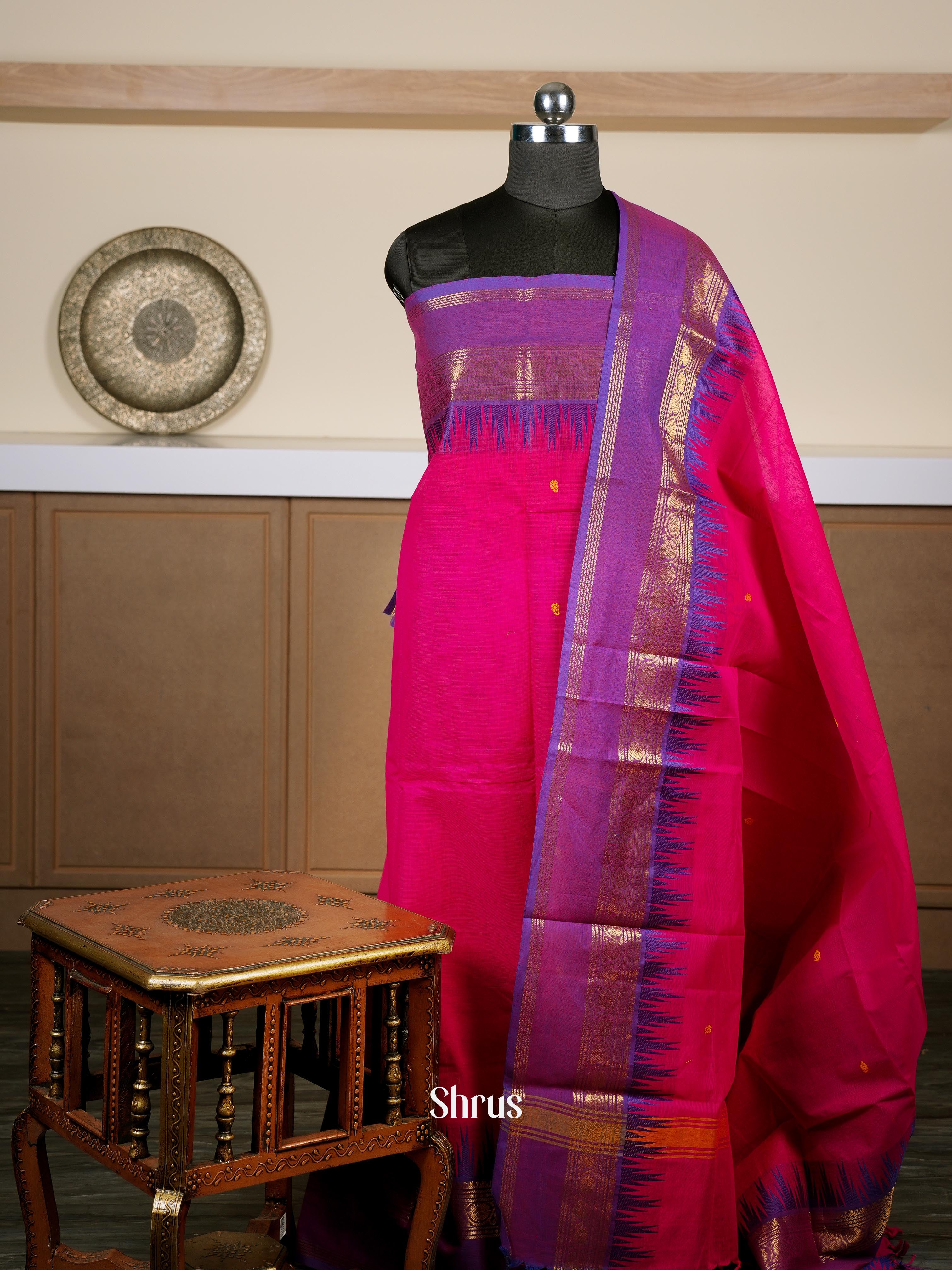 Dark Pink & Violet  - chettinad top & dupatta combo