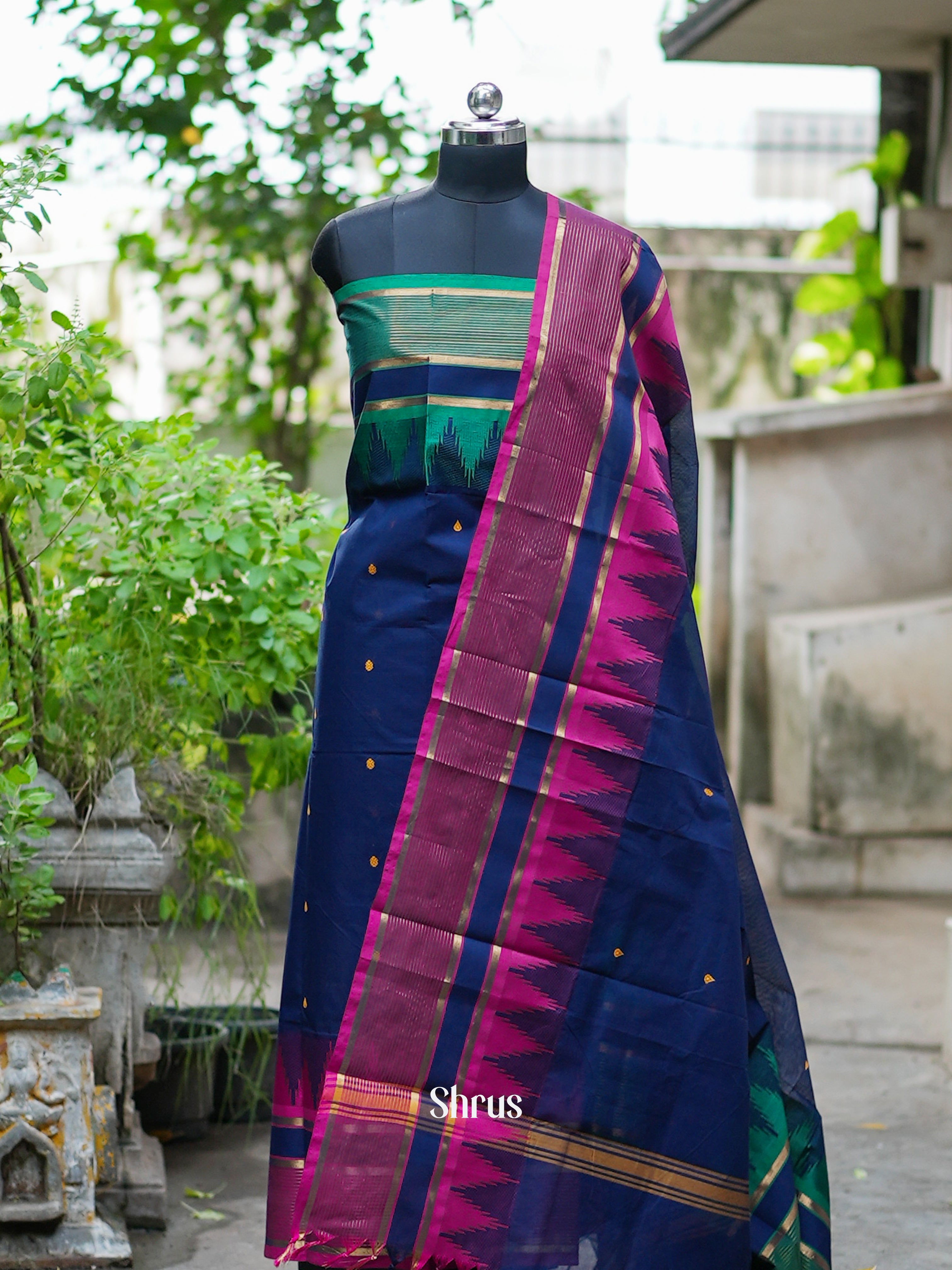 Blue & Pink- Chettinad top & dupatta combo